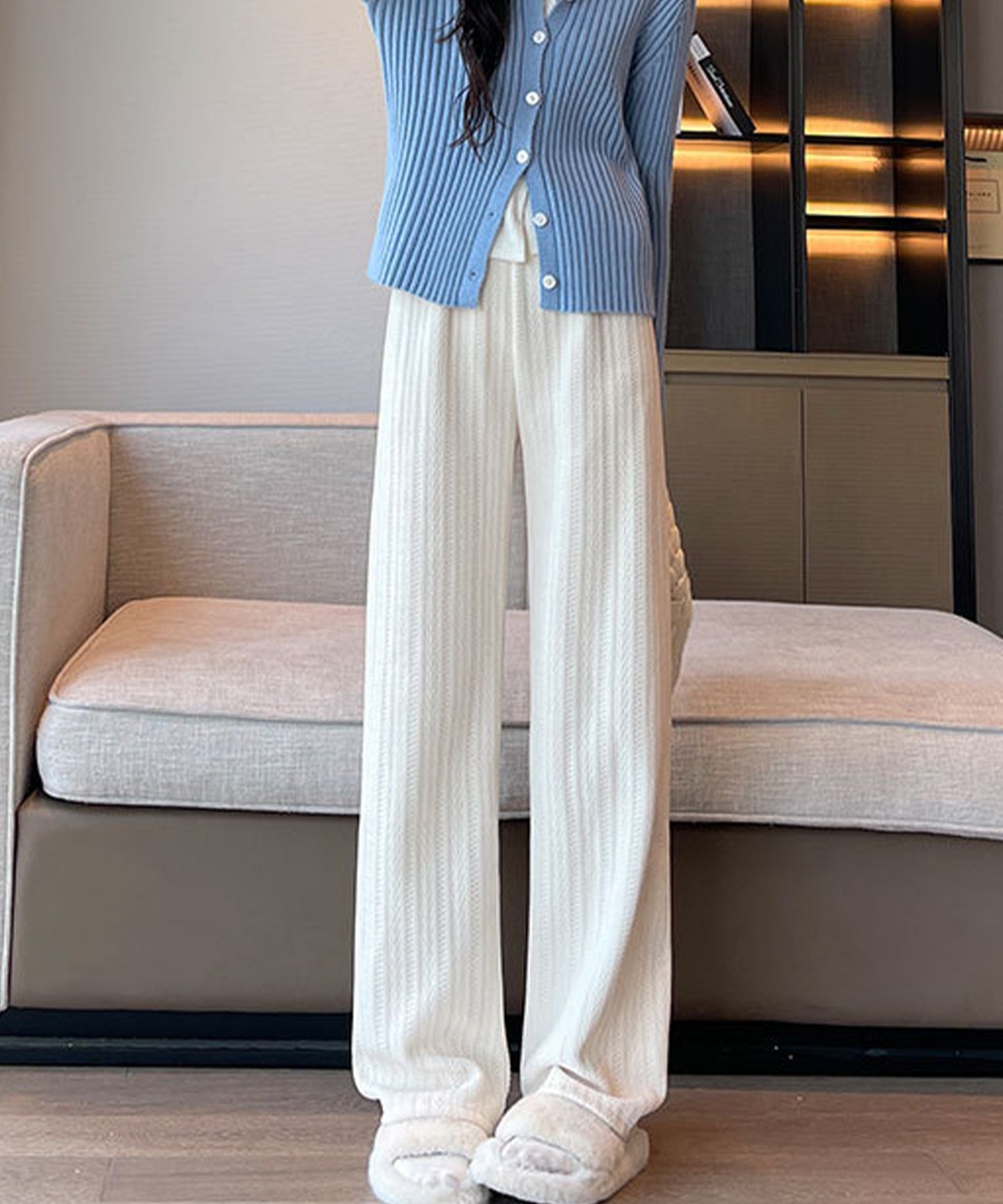 裏起毛 ケーブル柄コーデュロイストレートスウェットパンツ