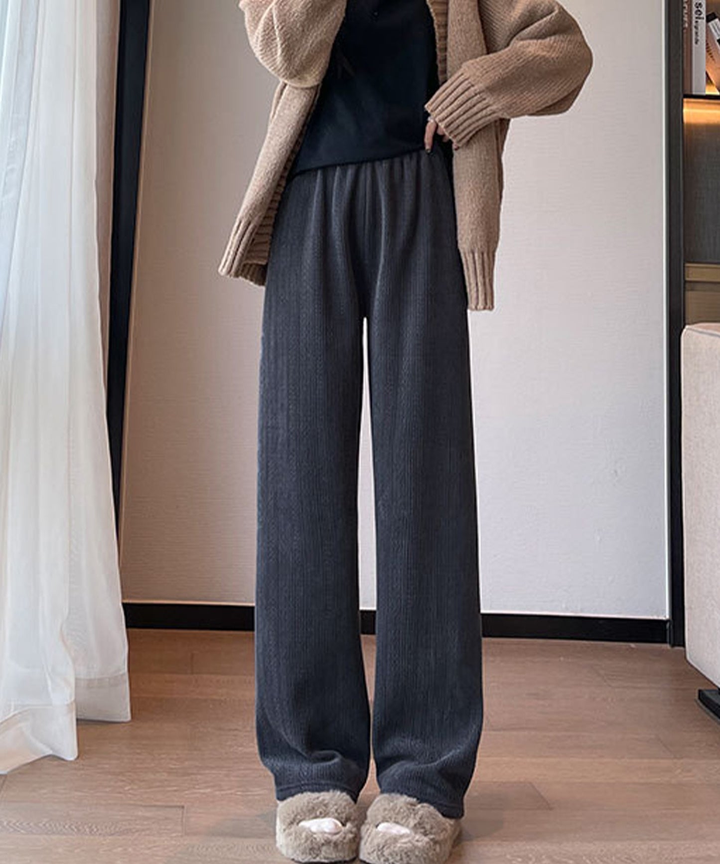 裏起毛 ケーブル柄コーデュロイストレートスウェットパンツ