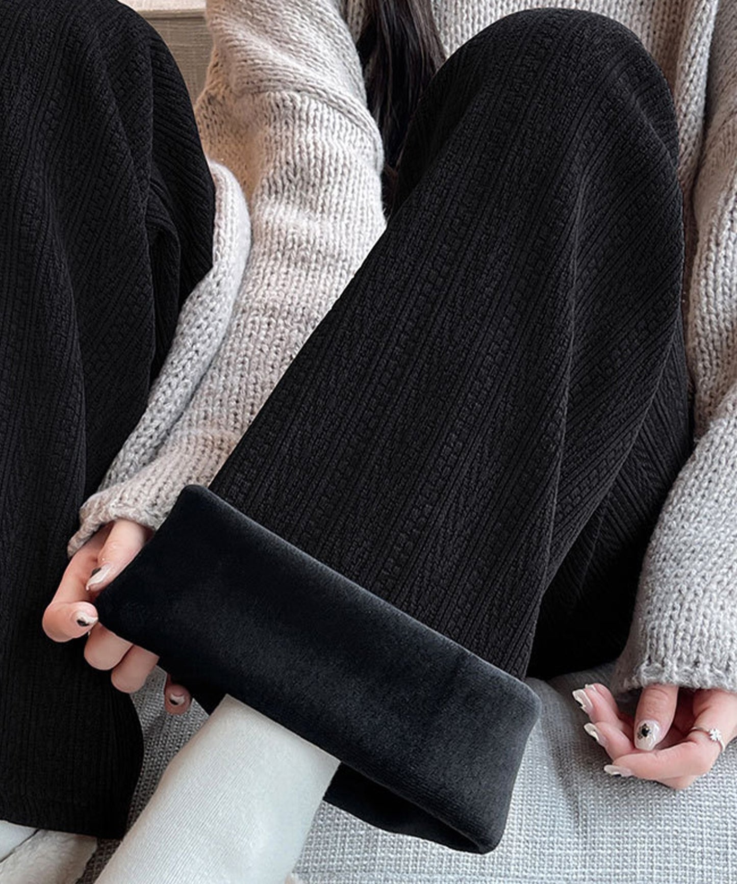 裏起毛 ケーブル柄コーデュロイストレートスウェットパンツ