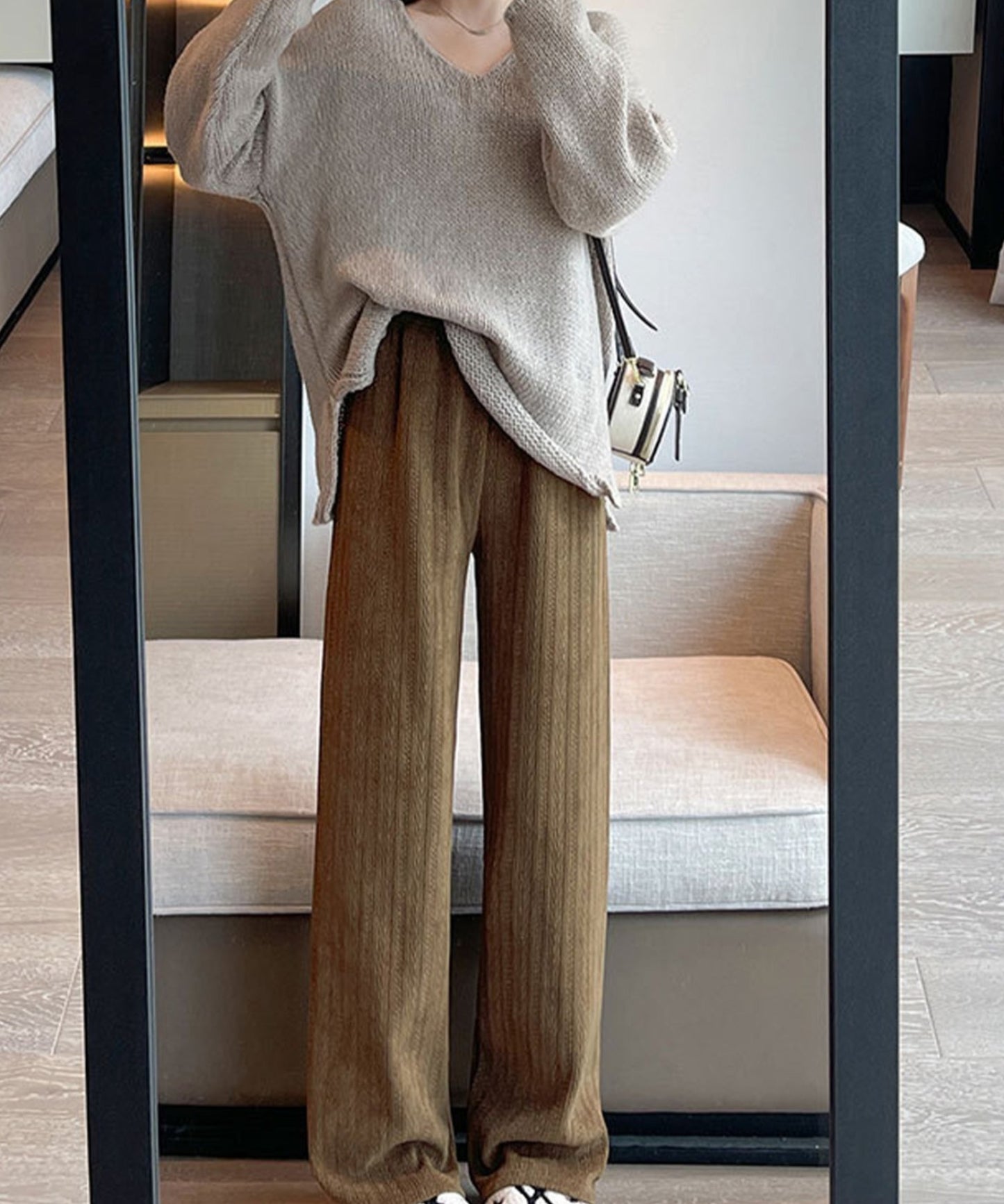 裏起毛 ケーブル柄コーデュロイストレートスウェットパンツ