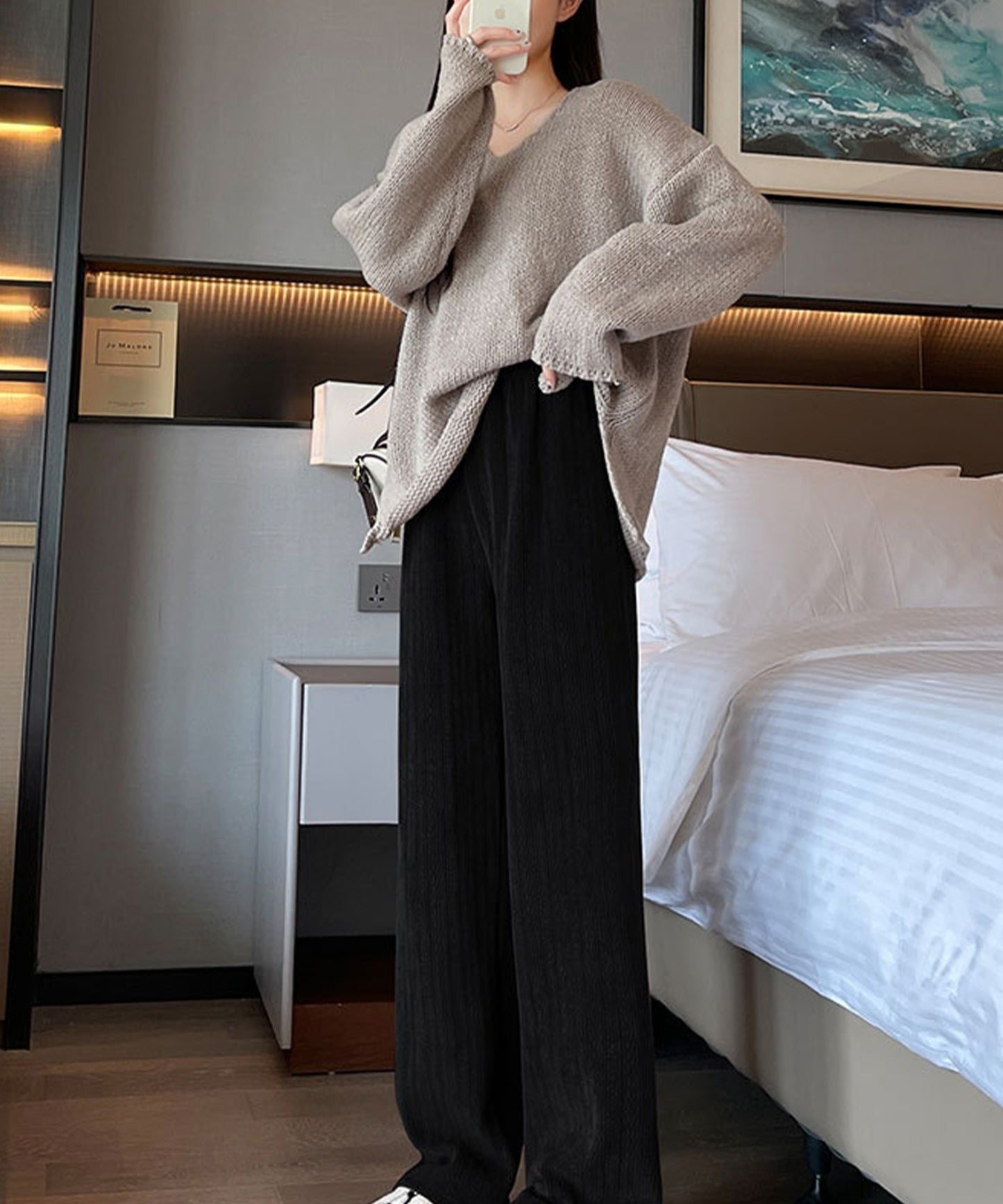 裏起毛 ケーブル柄コーデュロイストレートスウェットパンツ