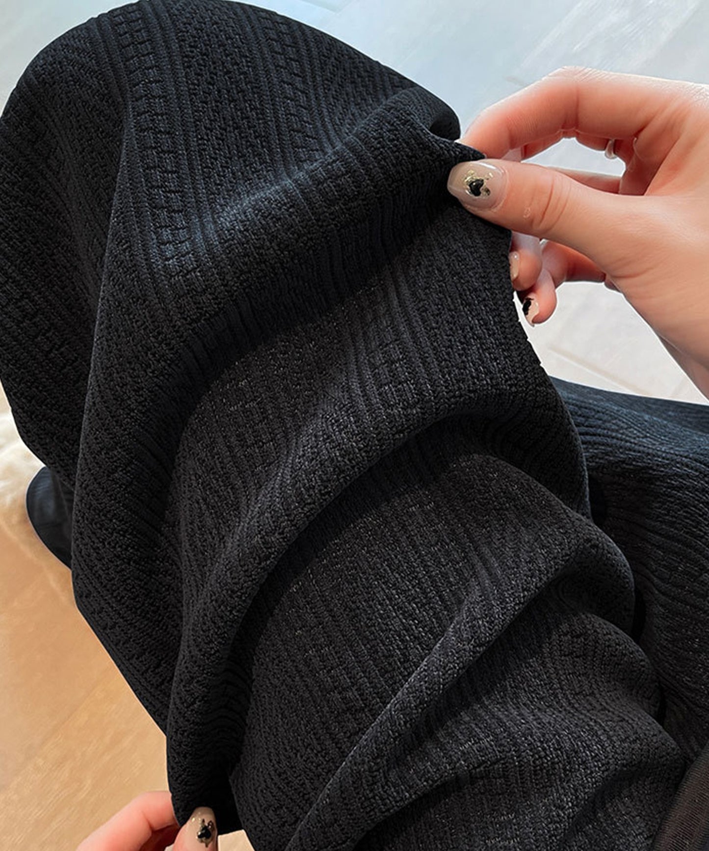 裏起毛 ケーブル柄コーデュロイストレートスウェットパンツ