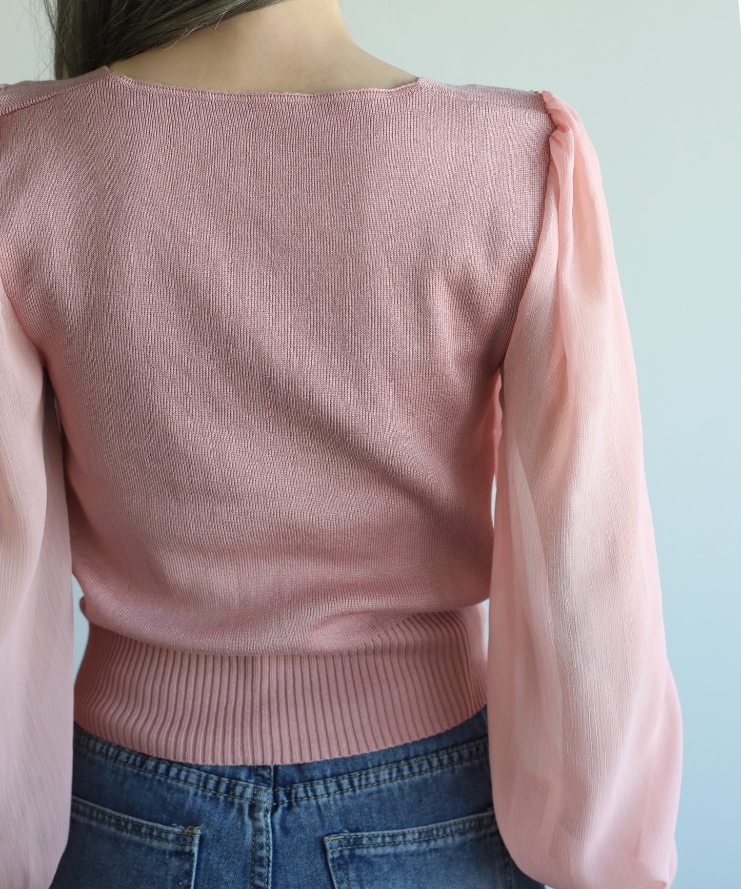 【Jasmine】シフォン袖切り替えニットトップス