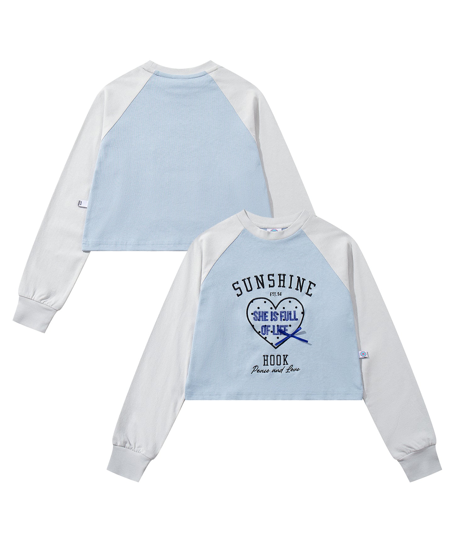 【HOOK】for girls ドットチュールハートパッチ刺繍ラグランTEE
