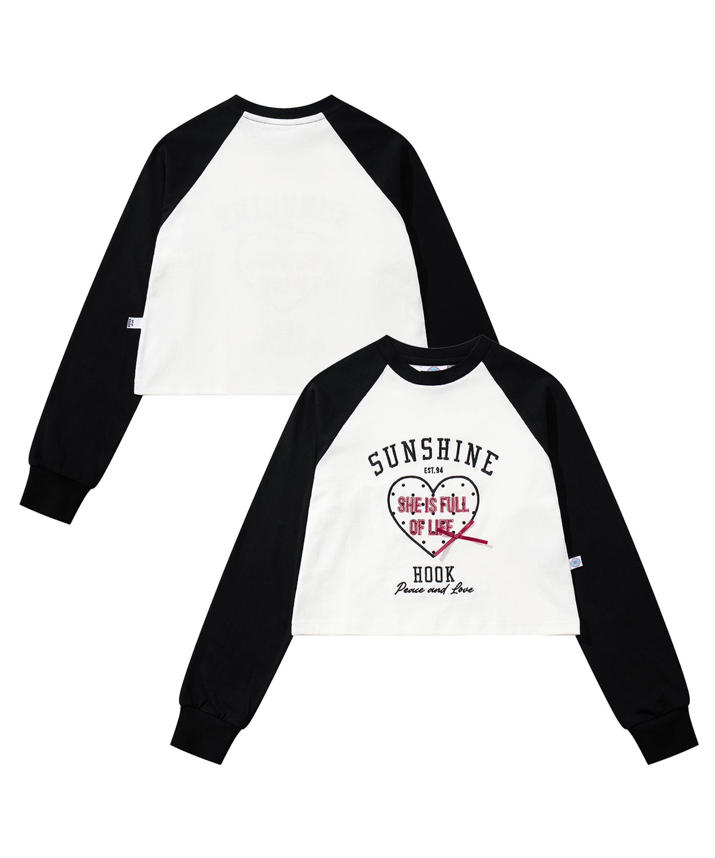 【HOOK】for girls ドットチュールハートパッチ刺繍ラグランTEE