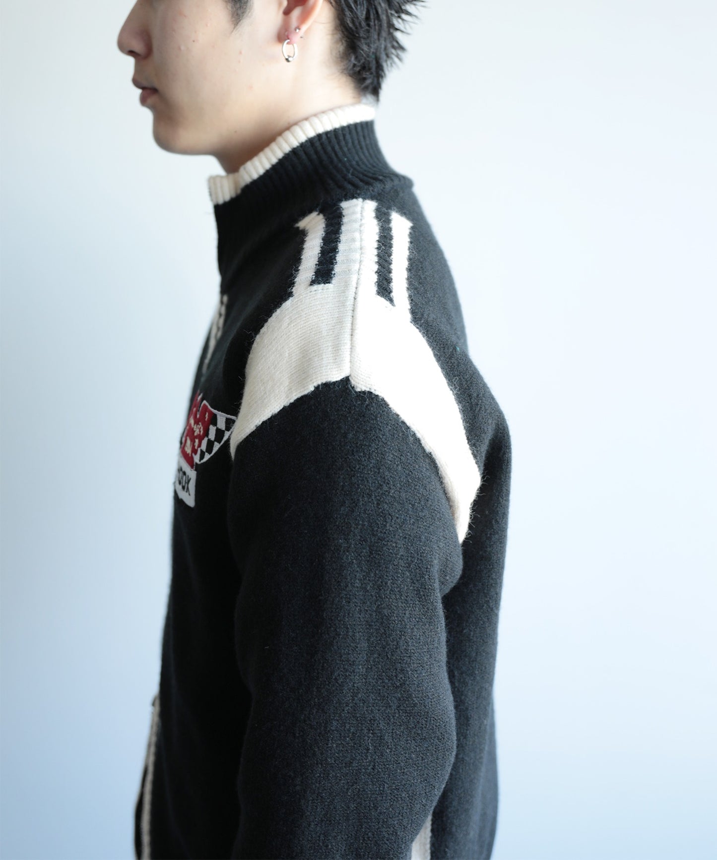 HOOK -original-/ワッペン刺繍レーシング風ダブルジップカーディガン