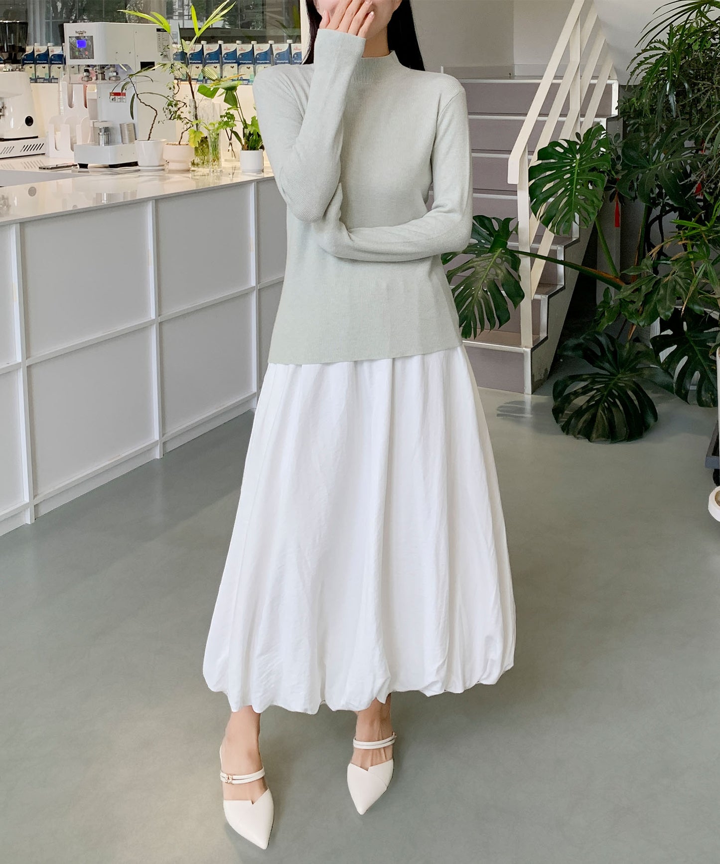 aimoha/無地モックネックニットソートップス