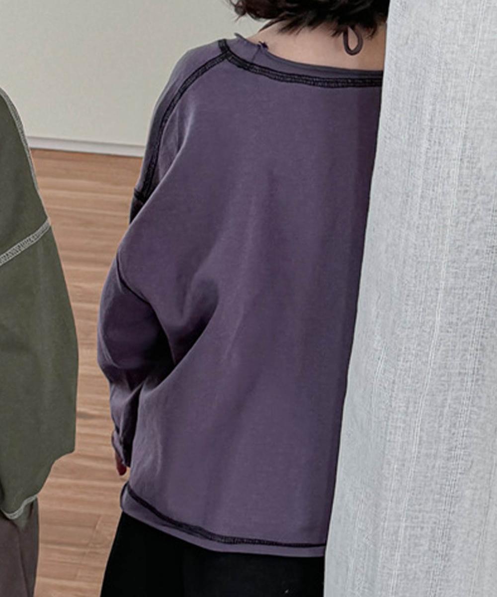 【aimoha-KIDS-】配色ステッチロングスリーブTシャツ