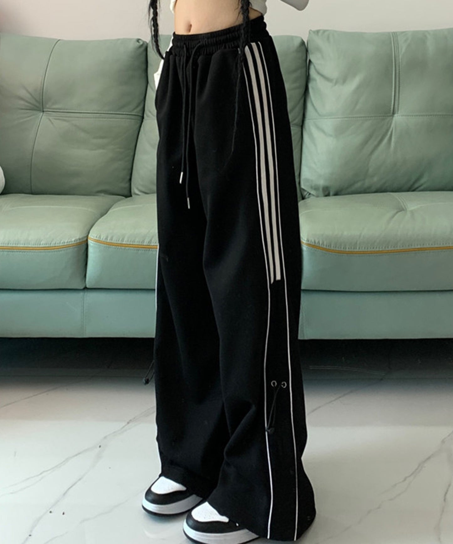 【HOOK】for girls サイドラインワイドスウェットパンツ