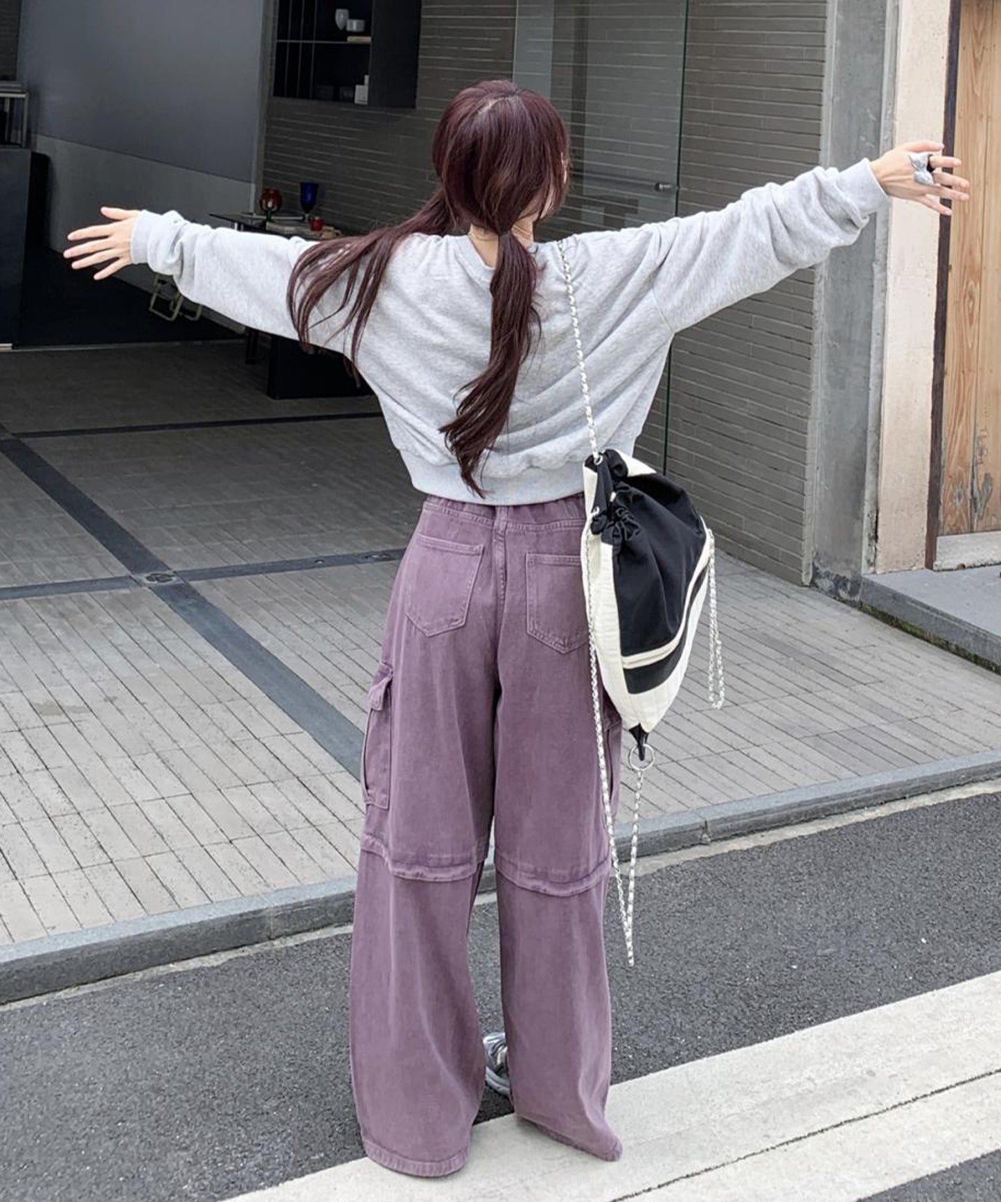 【HOOK】for girls アシンメトリービッグポケットカラーデニムカーゴパンツ