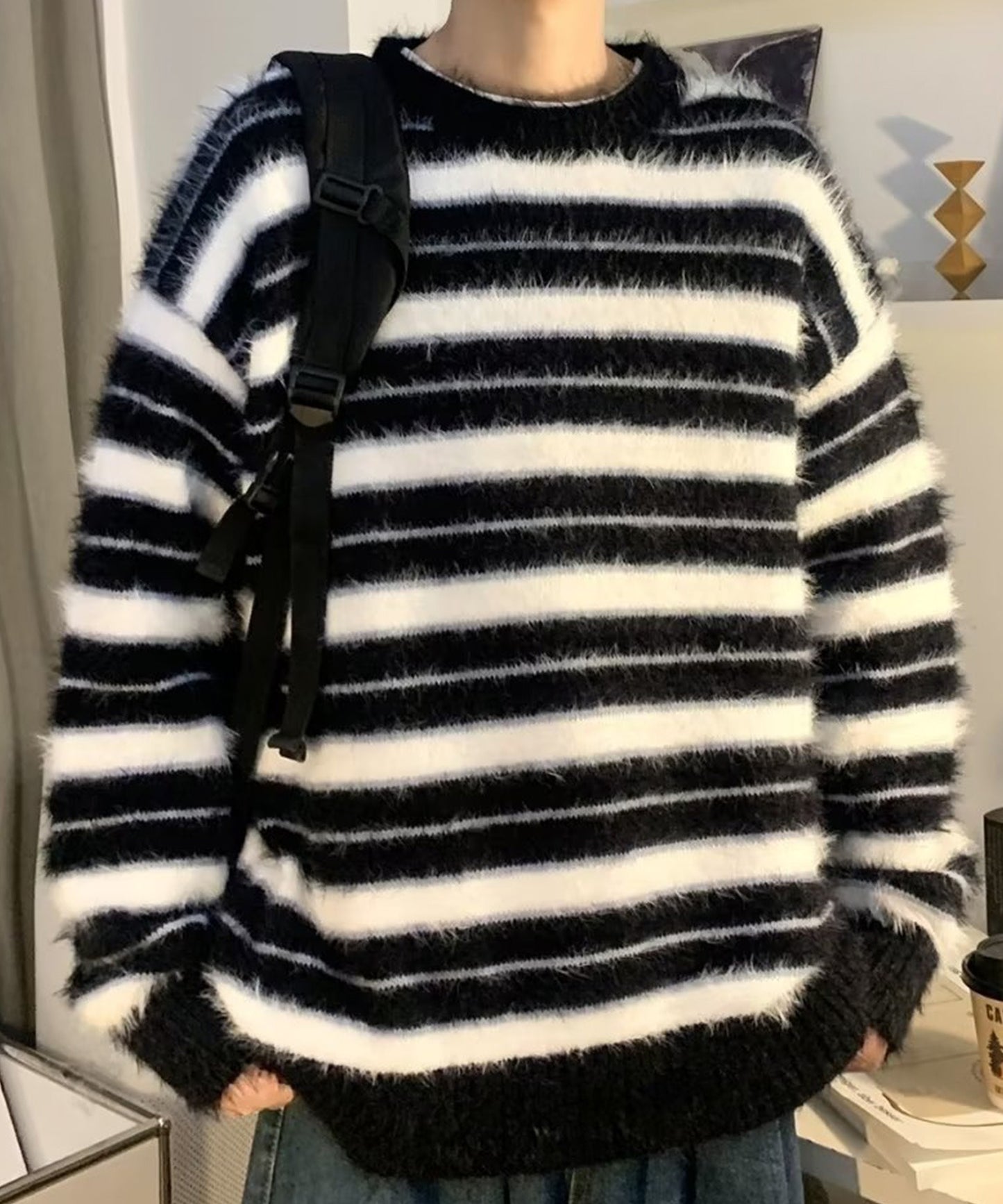 【aimoha Men's】BORDER FRINGE KNIT