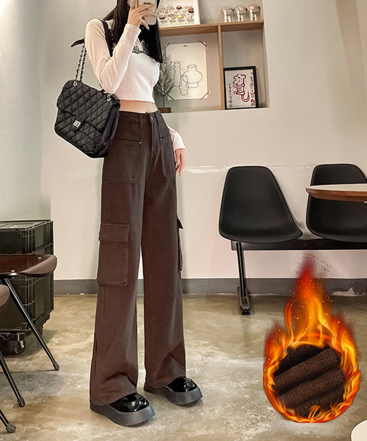 カーゴ風裏起毛カラーパンツ