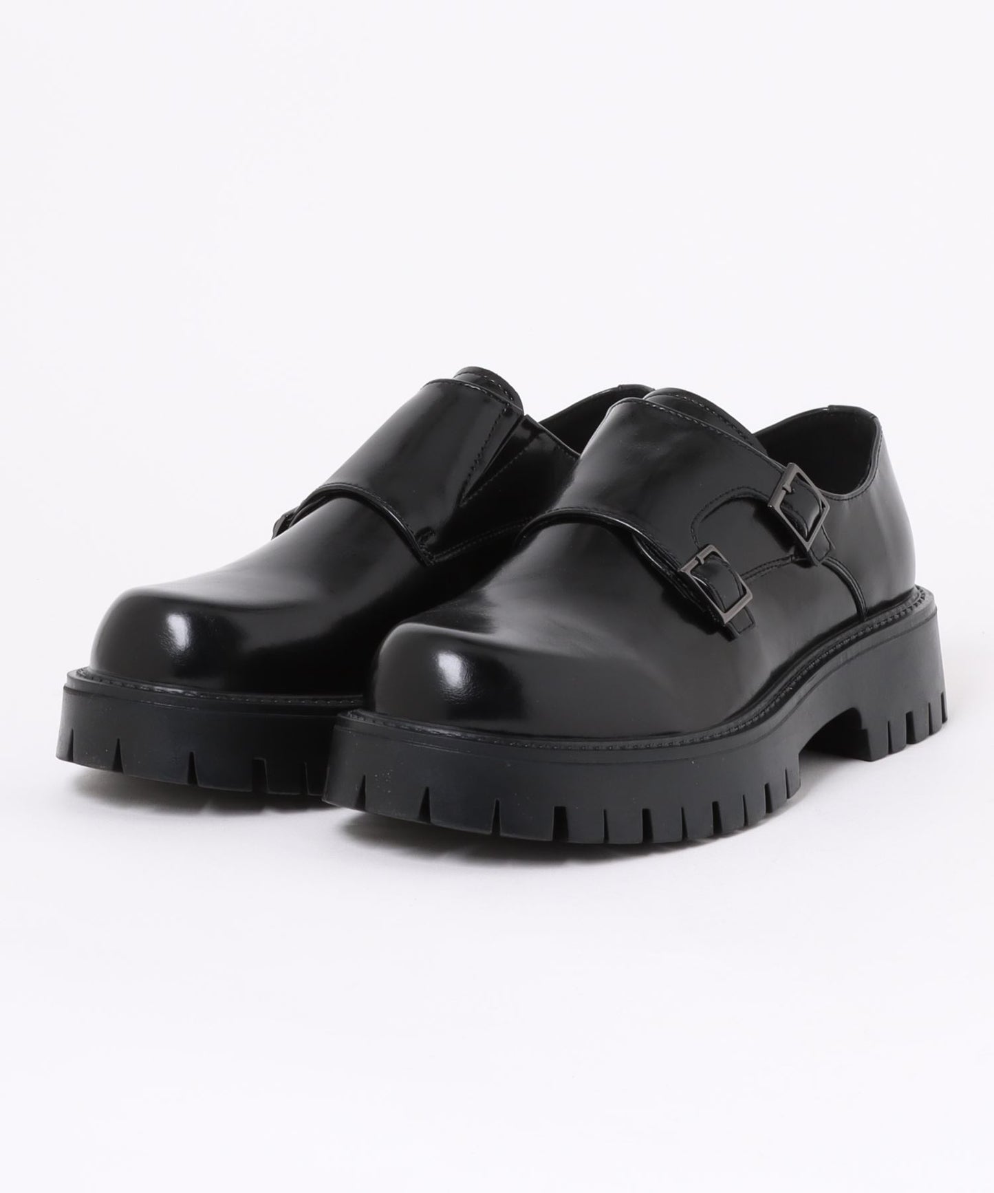 【shoes365】二層カバー バックル二個付け 厚底ドレスシューズ