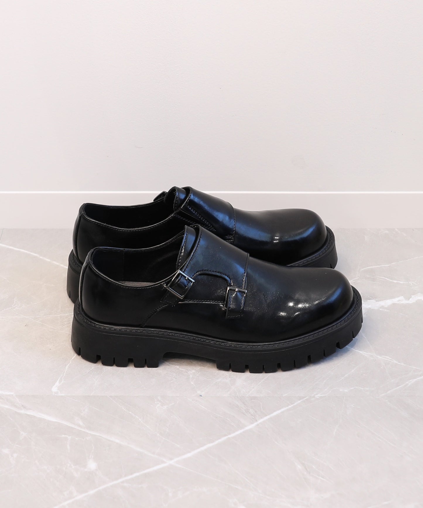 【shoes365】二層カバー バックル二個付け 厚底ドレスシューズ