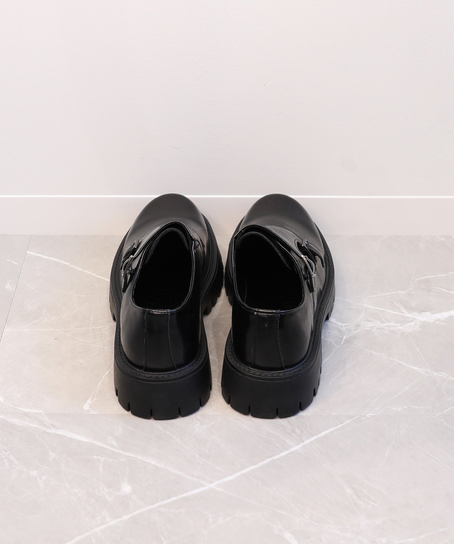 【shoes365】二層カバー バックル二個付け 厚底ドレスシューズ