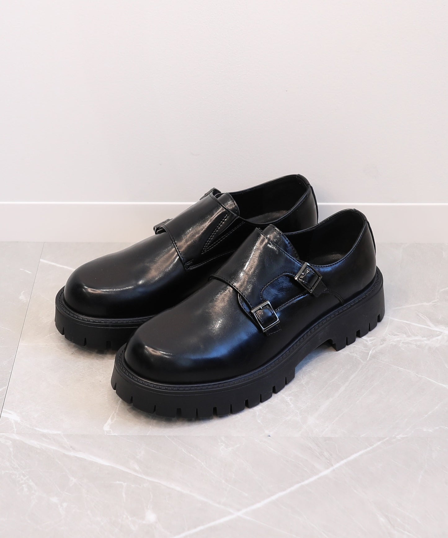 【shoes365】二層カバー バックル二個付け 厚底ドレスシューズ
