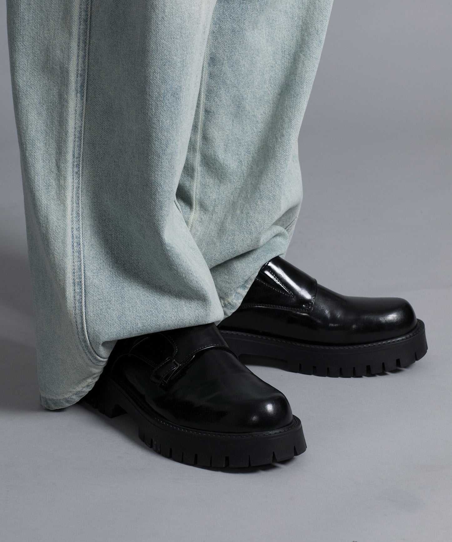 【shoes365】二層カバー バックル二個付け 厚底ドレスシューズ