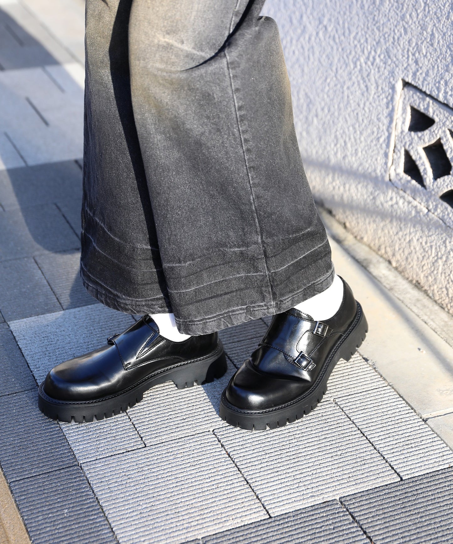 【shoes365】二層カバー バックル二個付け 厚底ドレスシューズ