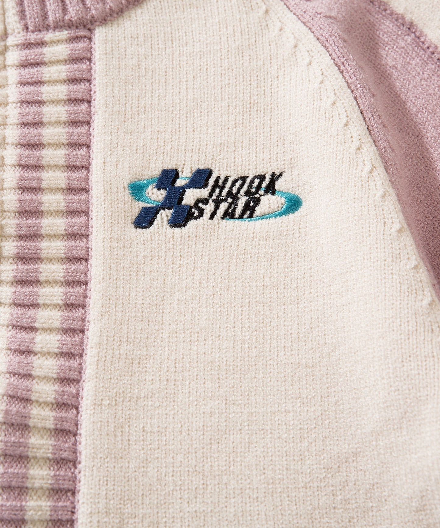 【HOOK】for girls レーシング風袖星切り替えブルゾンニット ショート丈
