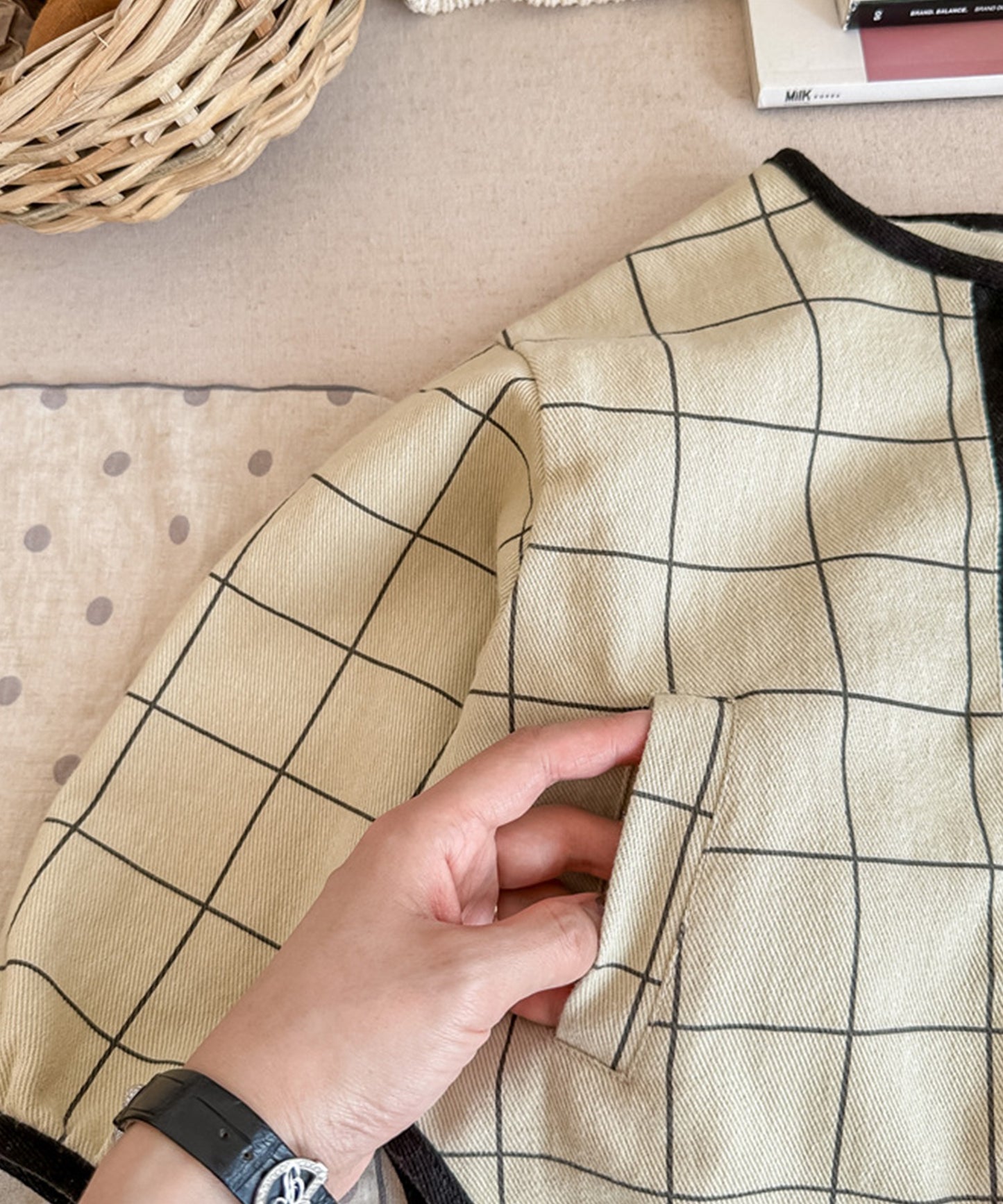 【aimoha-KIDS-】子供服 チェック柄カーディガン