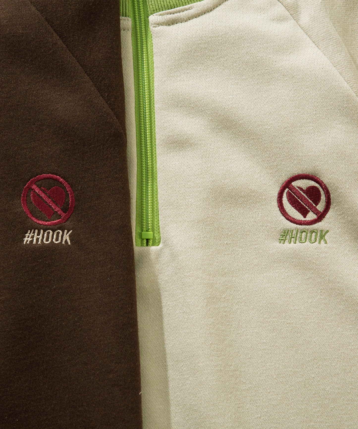 【HOOK -original-】配色ワンポイント刺繍飾りステッチサイドラインハーフジップ セットアップ可能