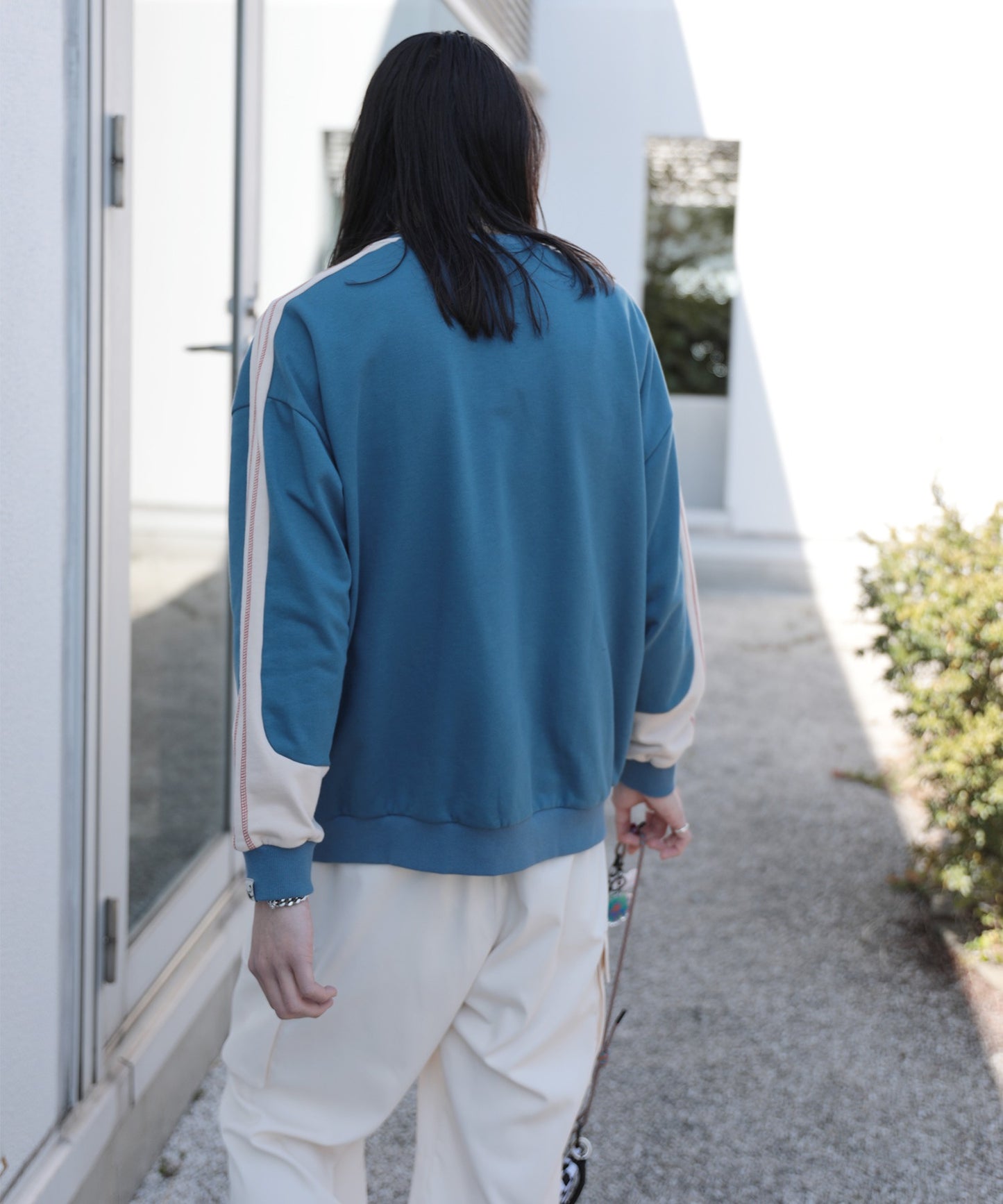 【HOOK -original-】配色ワンポイント刺繍飾りステッチサイドラインスウェット セットアップ可能