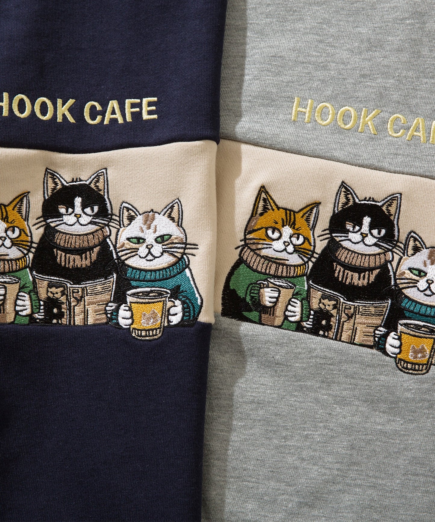 【HOOK -original- 】ニャンコカフェ~総刺繍バイカラー切り替えスウェット
