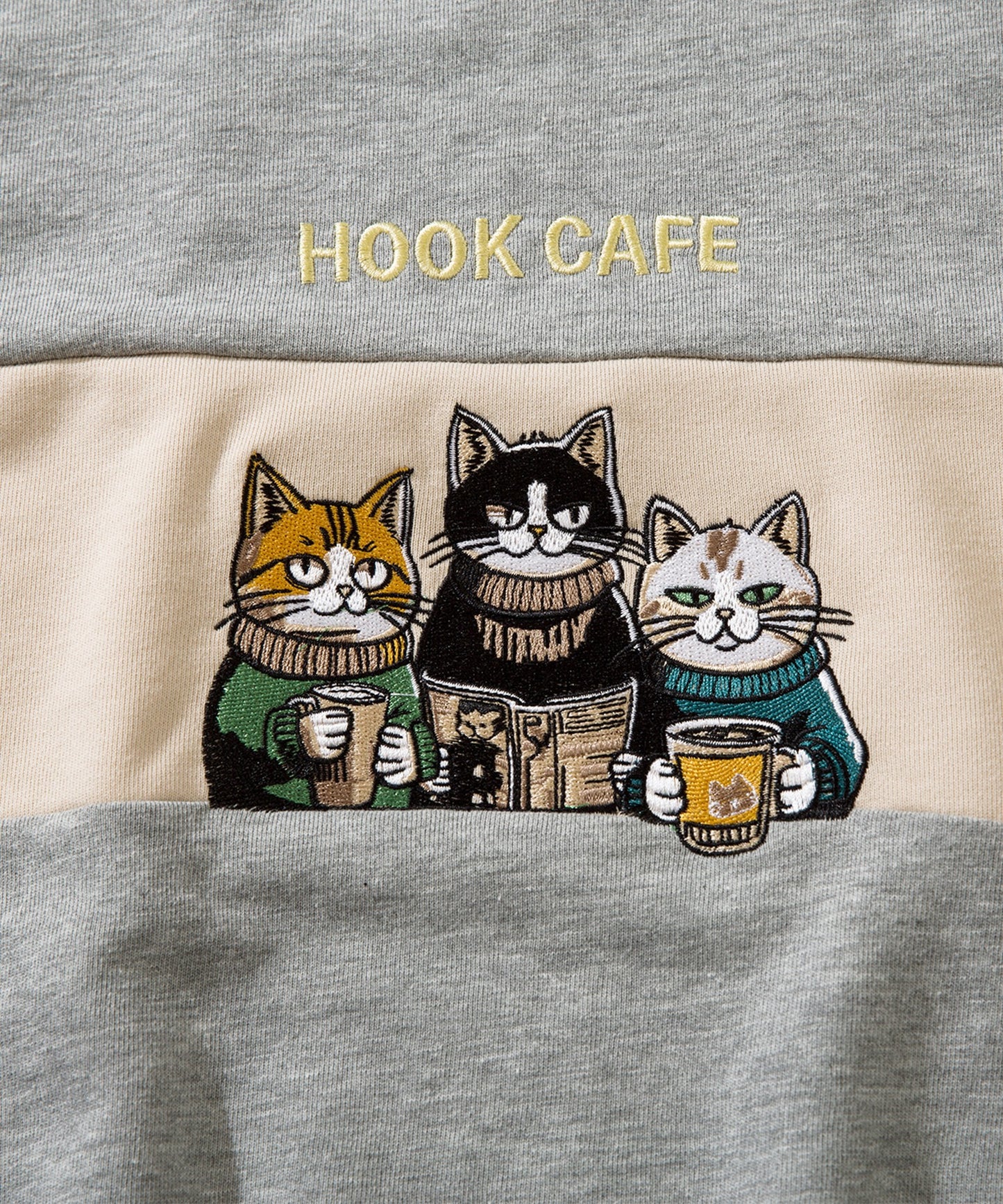 【HOOK -original- 】ニャンコカフェ~総刺繍バイカラー切り替えスウェット