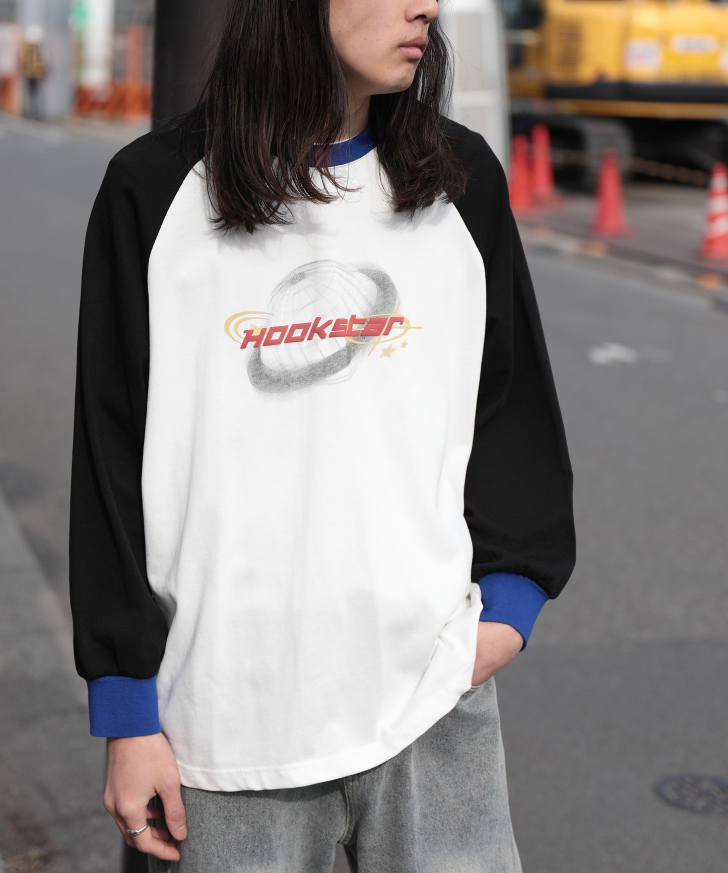 【HOOK -original- 】Y2K発泡プリント配色ラグランスリーブロンTEE