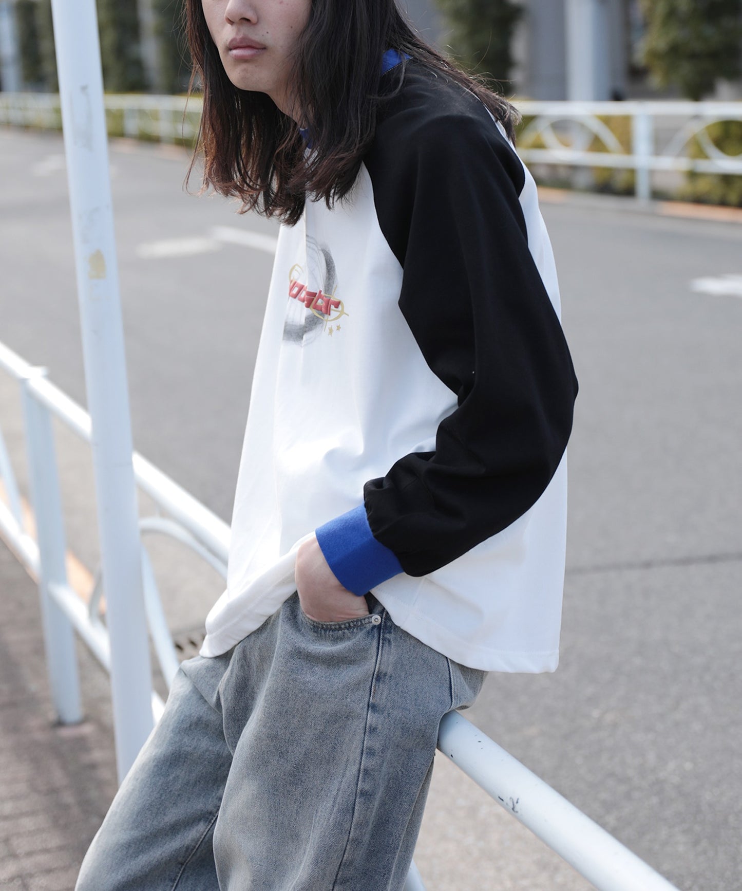 【HOOK -original- 】Y2K発泡プリント配色ラグランスリーブロンTEE