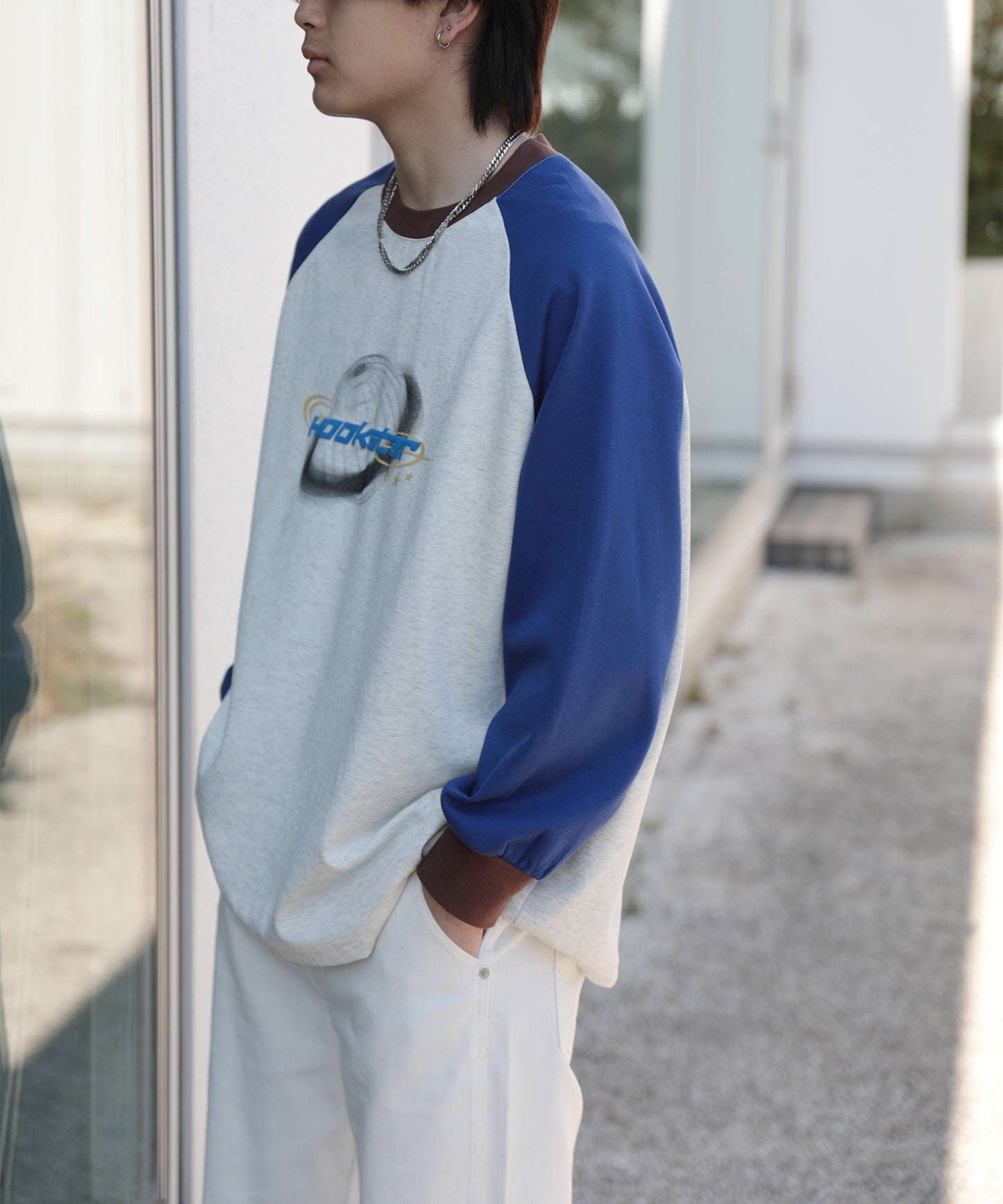【HOOK -original- 】Y2K発泡プリント配色ラグランスリーブロンTEE