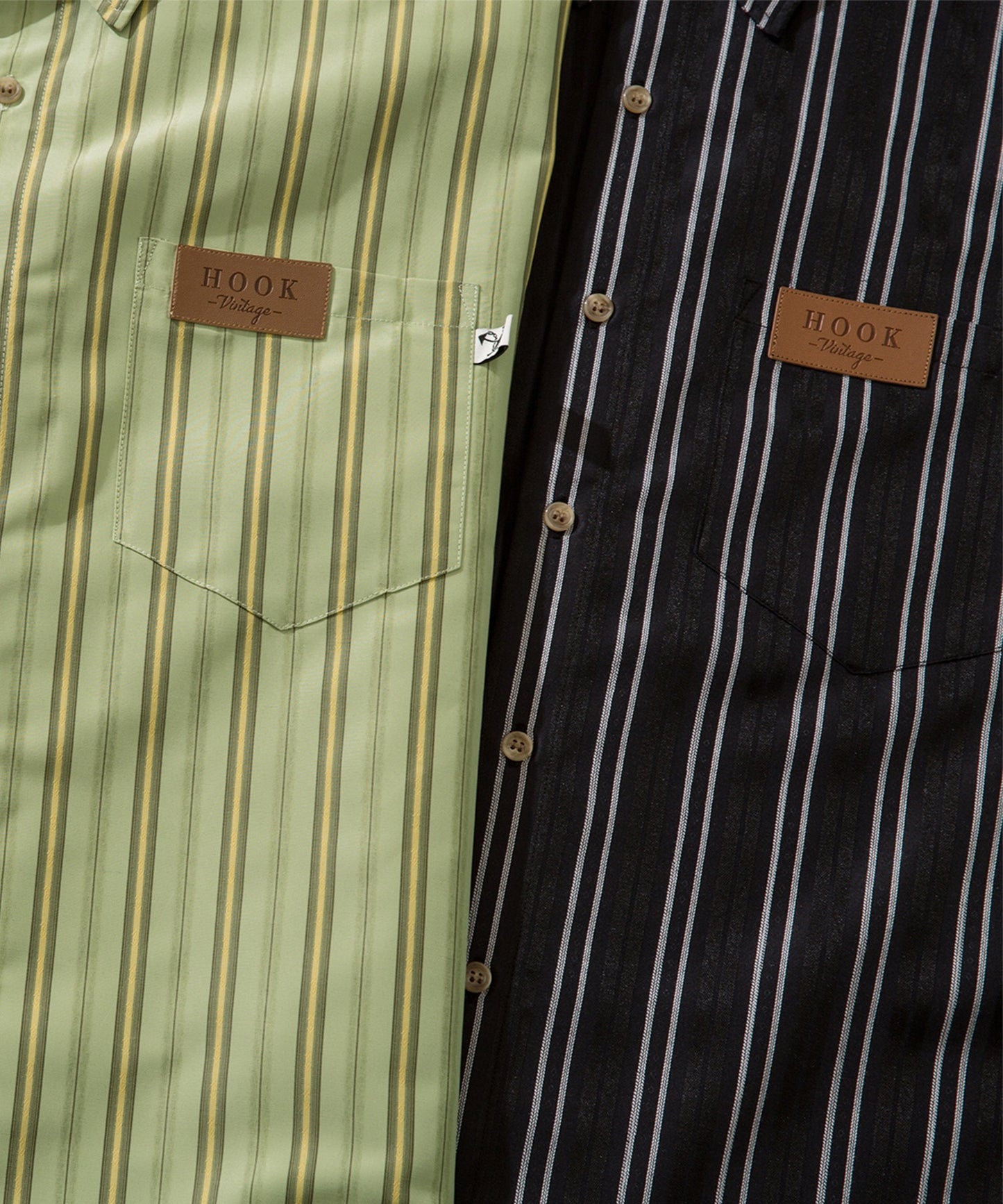 【HOOK -original-】古着風ストライプ総柄ビッグシャツ