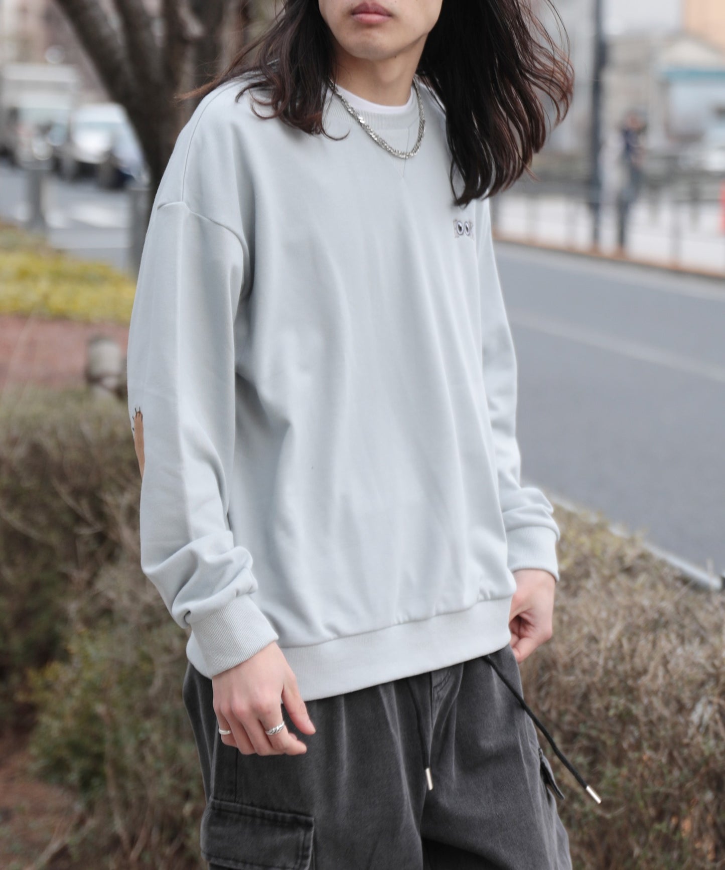 【HOOK -original- 】ハート肘パッチ刺繍スウェット