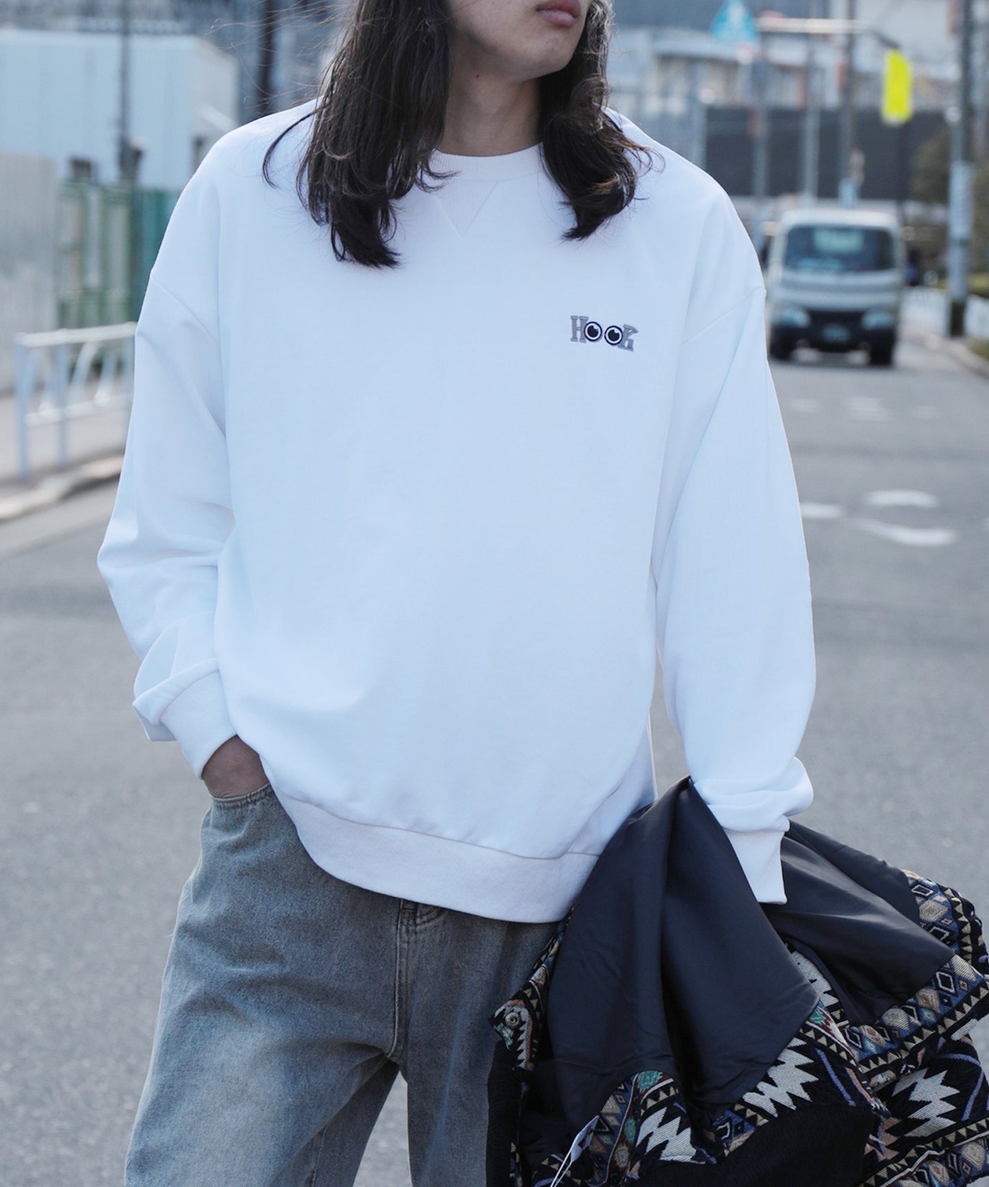 【HOOK -original- 】ハート肘パッチ刺繍スウェット