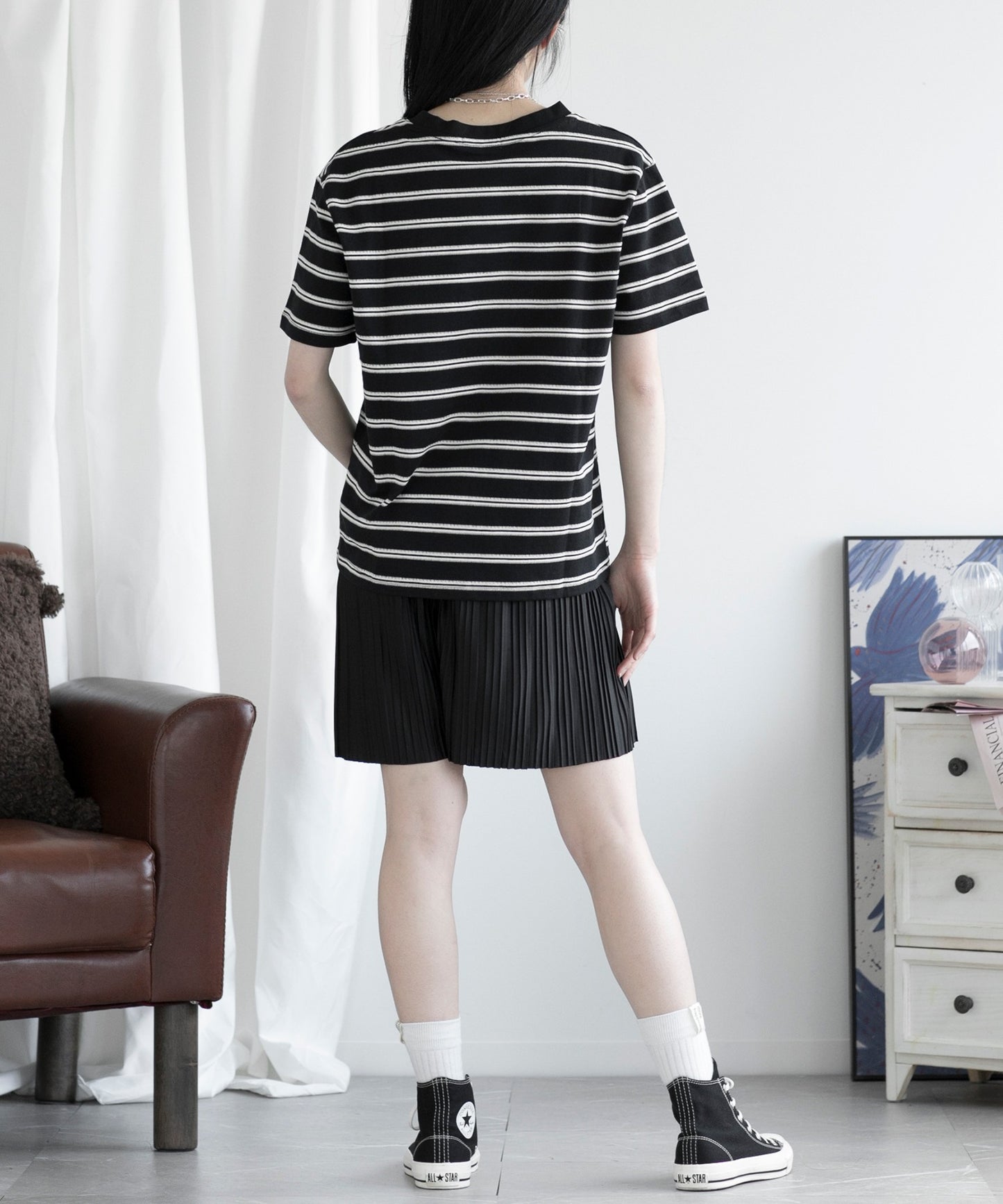 デザインボーダー ハート刺繍Tシャツ