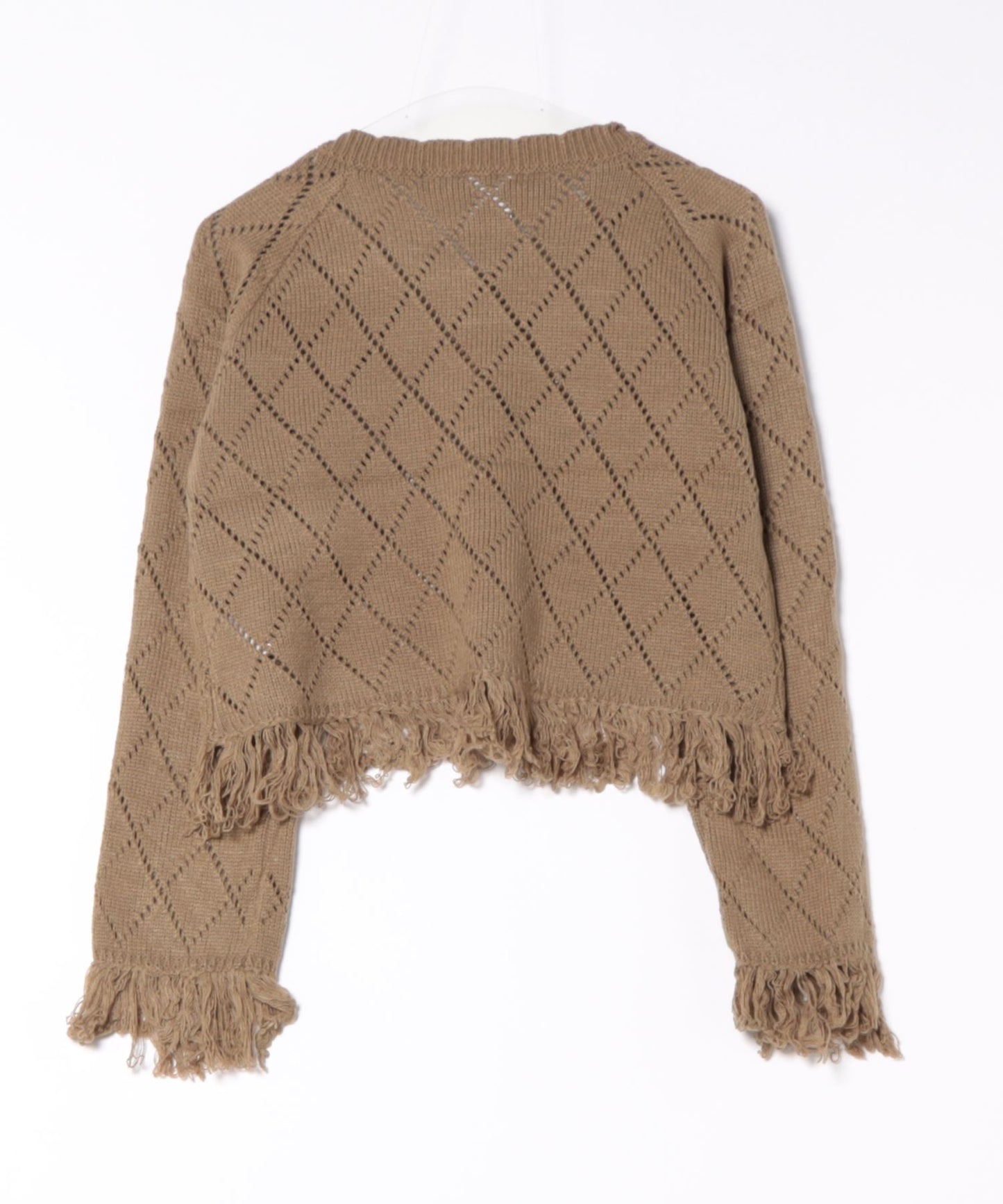 【HOOK】for girls 裾フリンジ透かし編み編み上げカーディガン