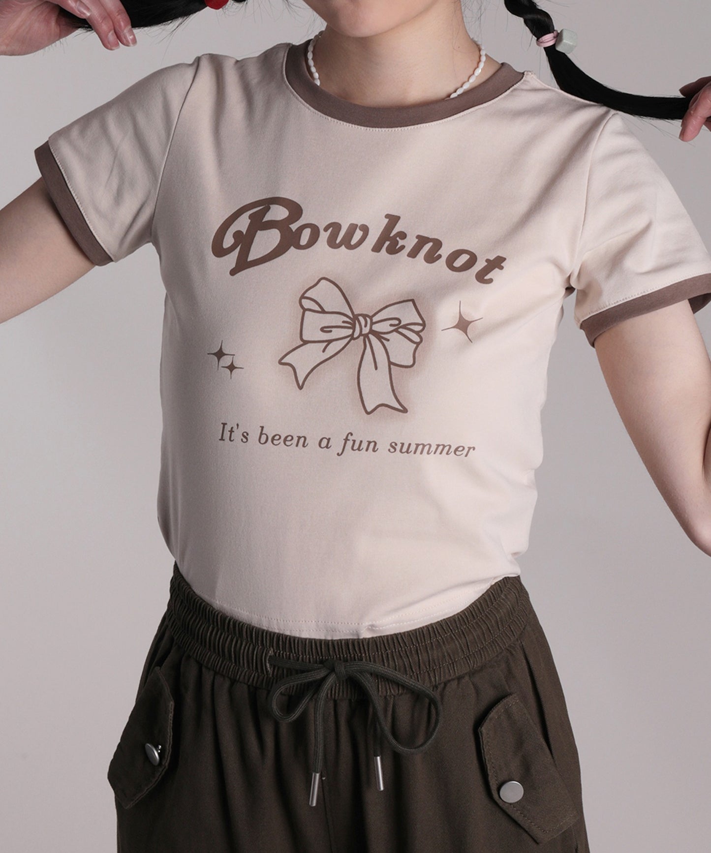 【HOOK】for girls リボンプリントリンガーtシャツ