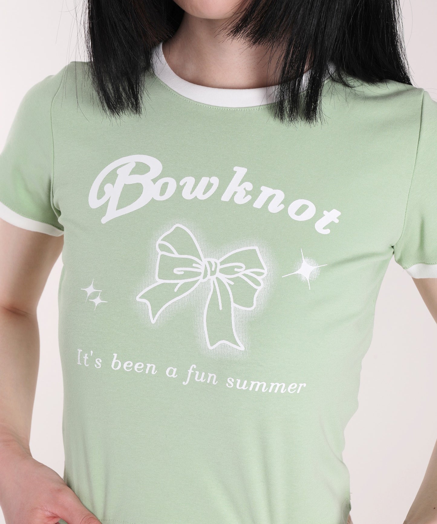 【HOOK】for girls リボンプリントリンガーtシャツ