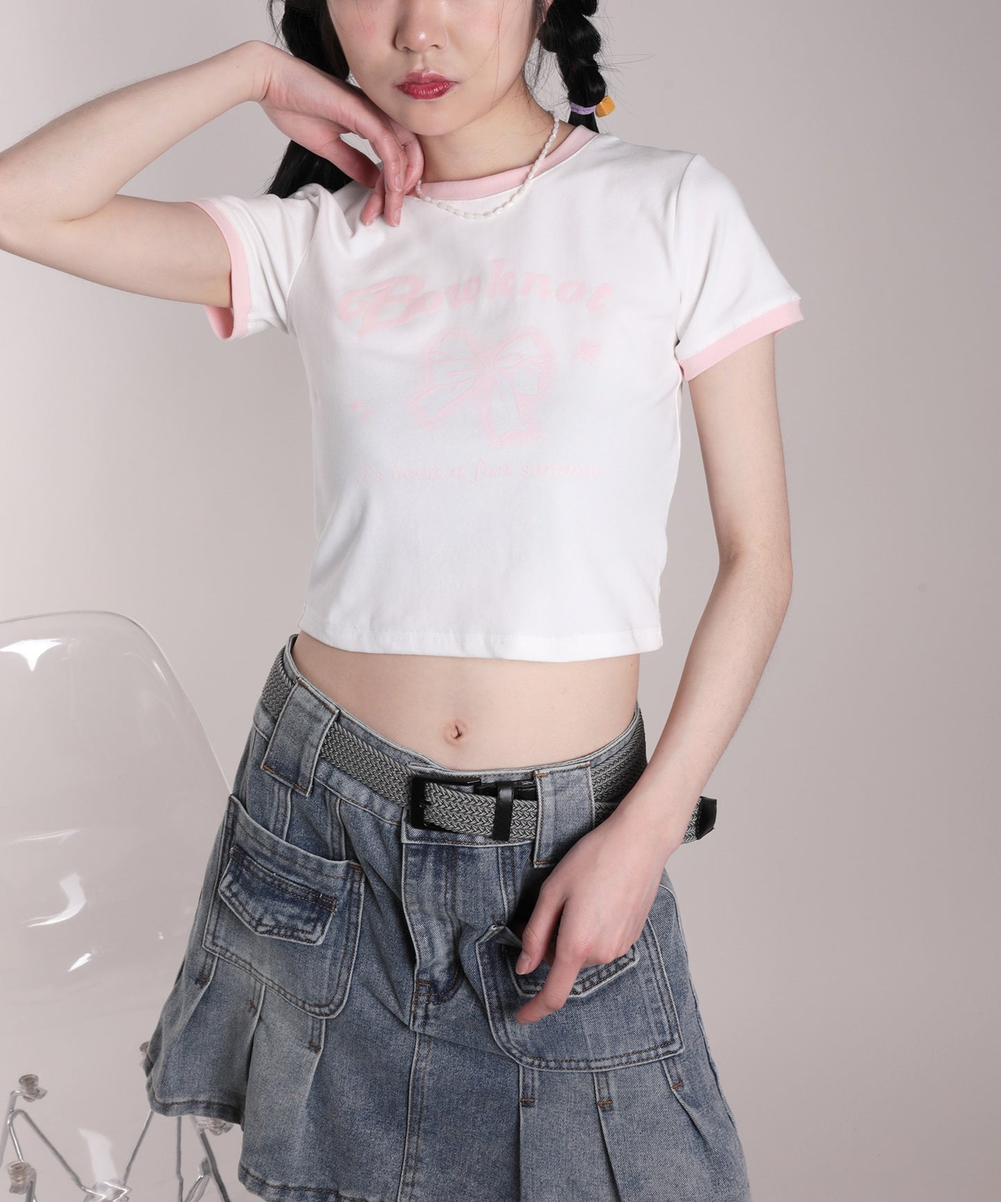 【HOOK】for girls リボンプリントリンガーtシャツ