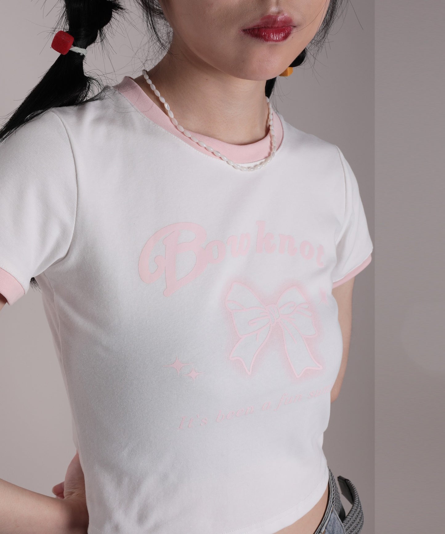 【HOOK】for girls リボンプリントリンガーtシャツ