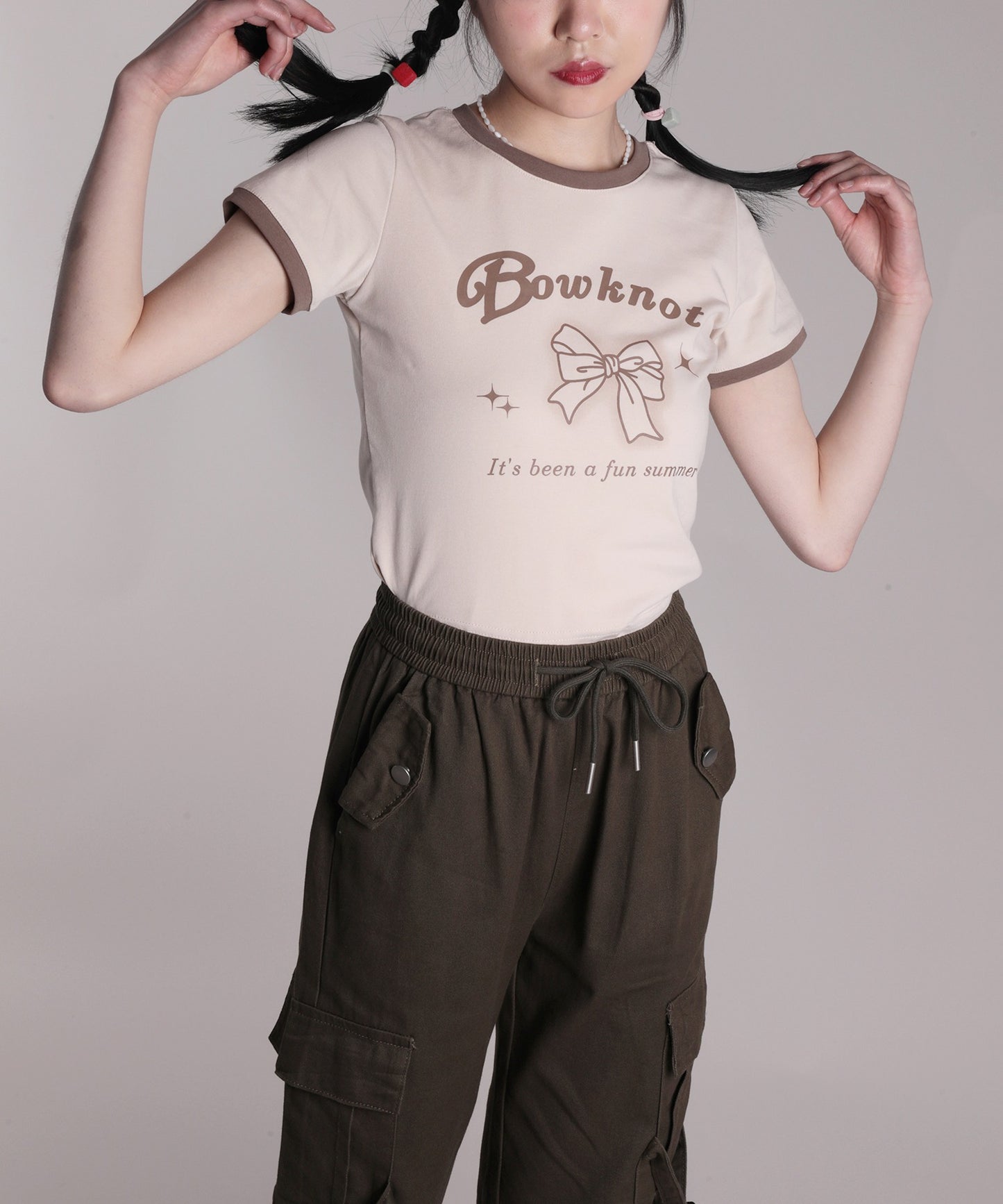 【HOOK】for girls リボンプリントリンガーtシャツ