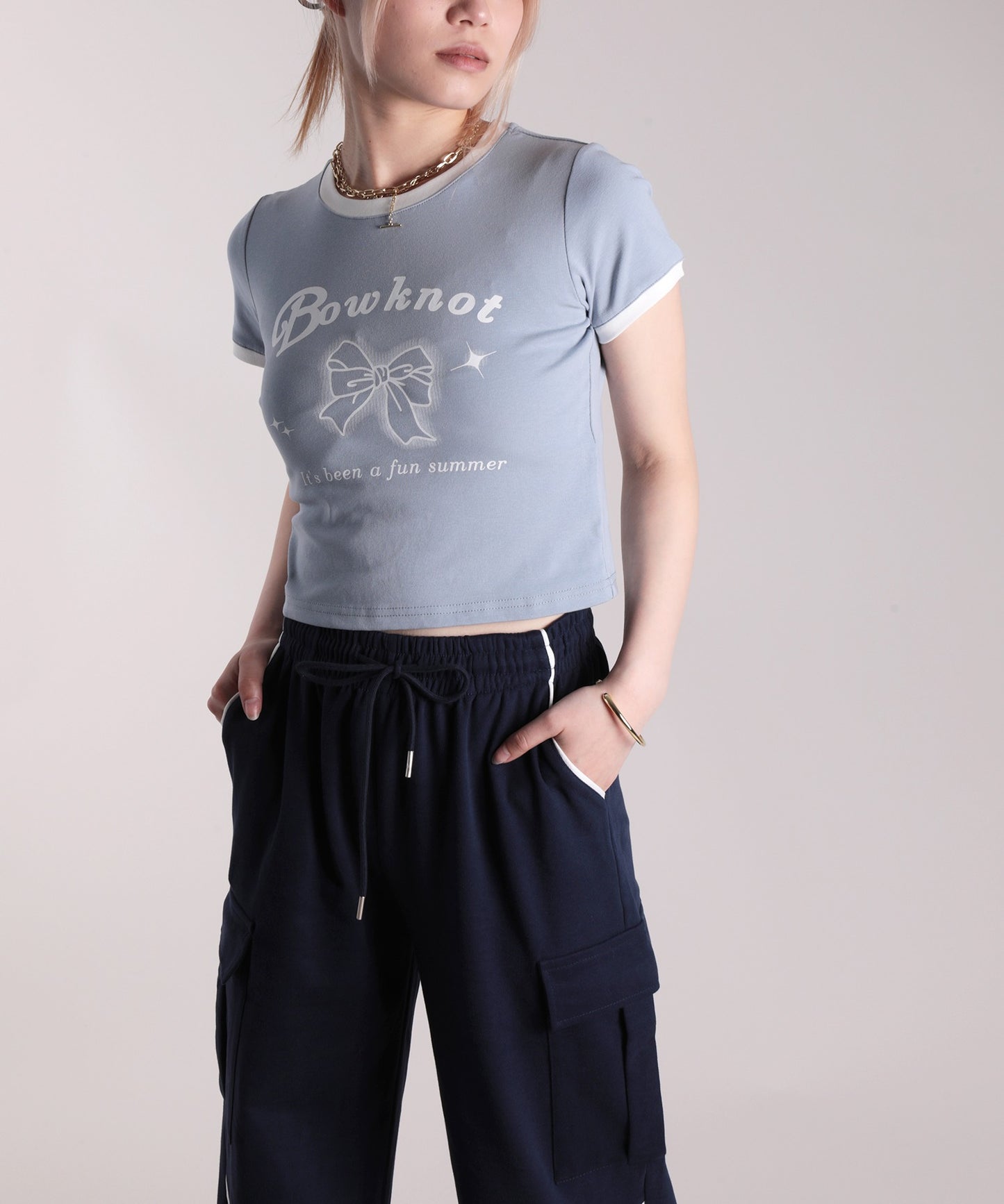【HOOK】for girls リボンプリントリンガーtシャツ