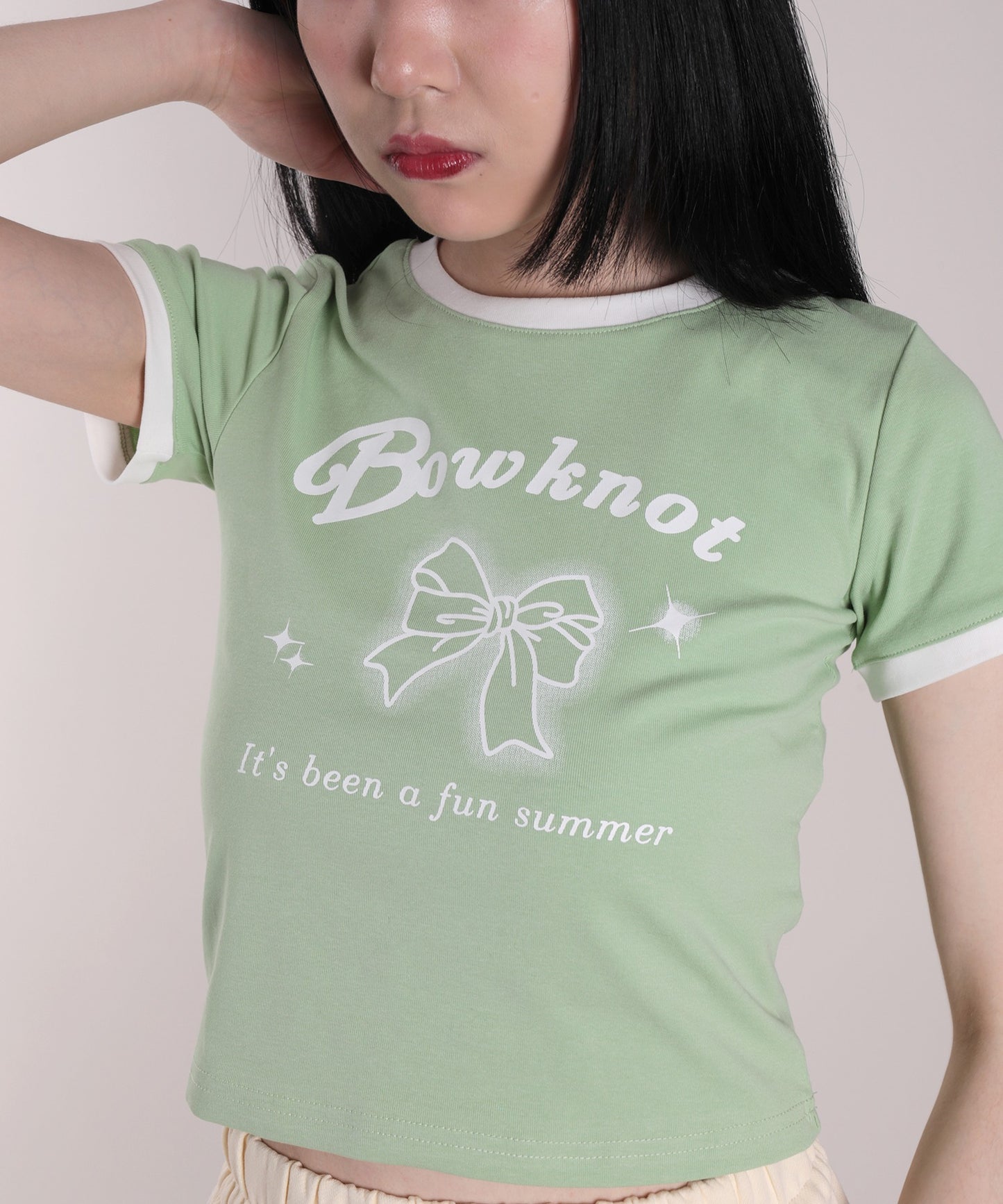 【HOOK】for girls リボンプリントリンガーtシャツ