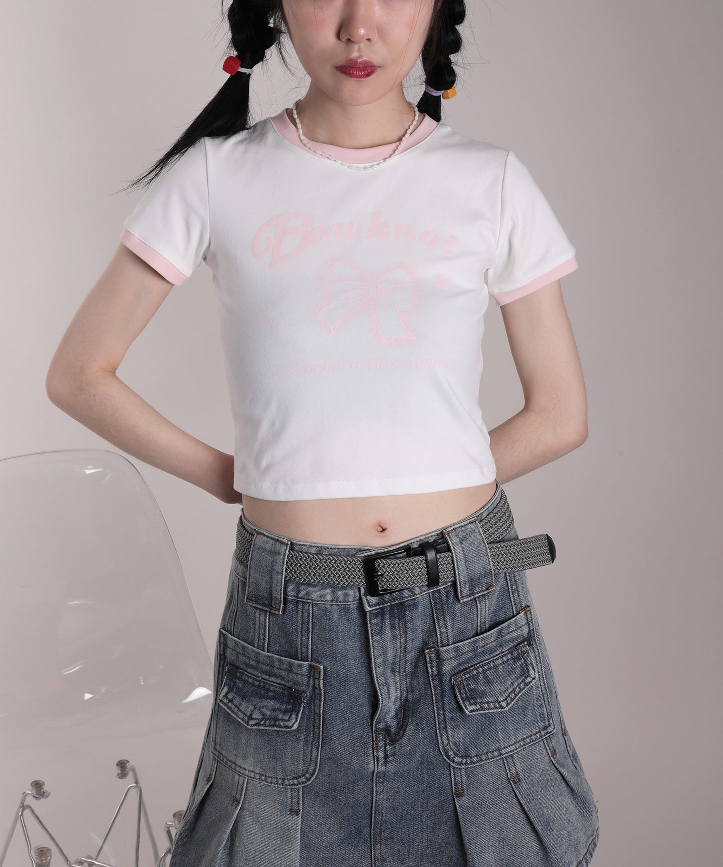 【HOOK】for girls リボンプリントリンガーtシャツ