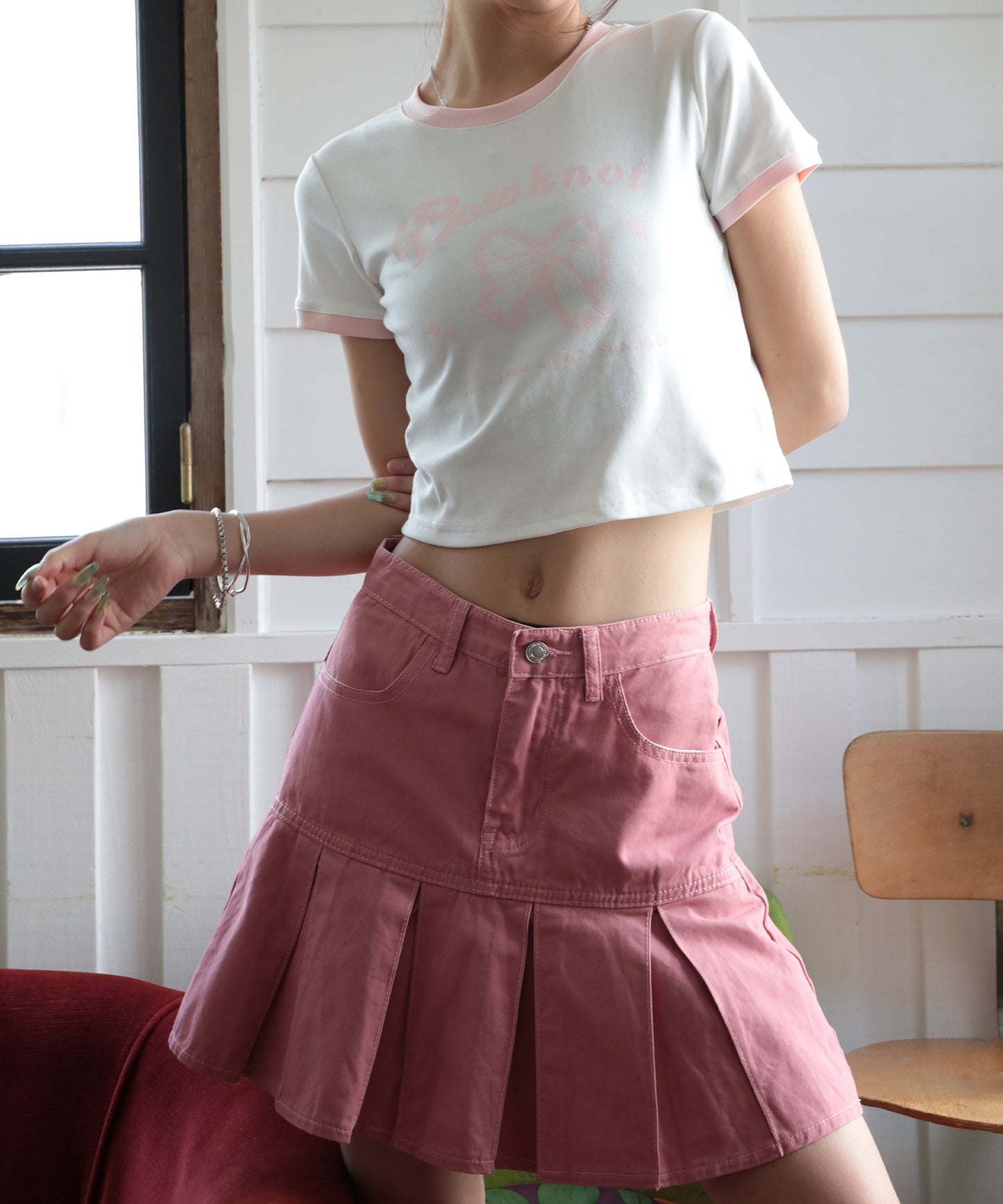 【HOOK】for girls リボンプリントリンガーtシャツ