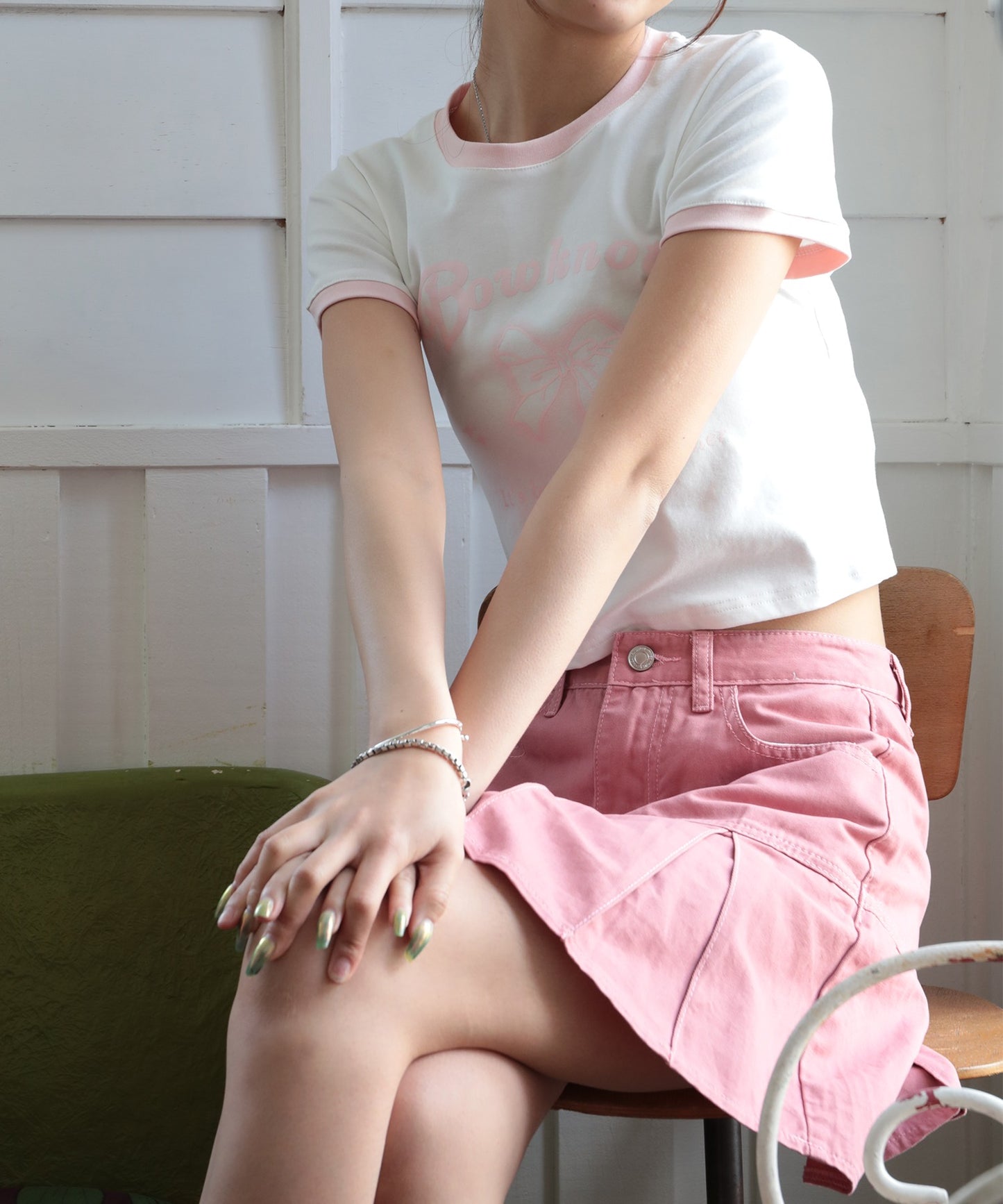 【HOOK】for girls リボンプリントリンガーtシャツ