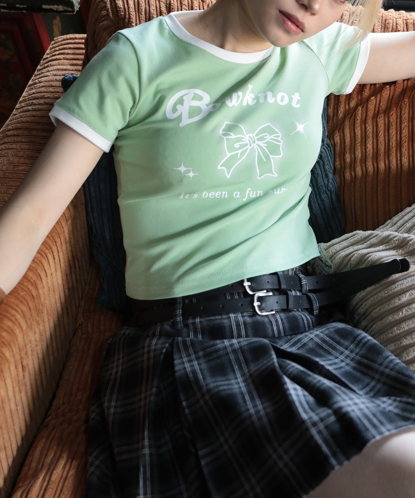 【HOOK】for girls リボンプリントリンガーtシャツ