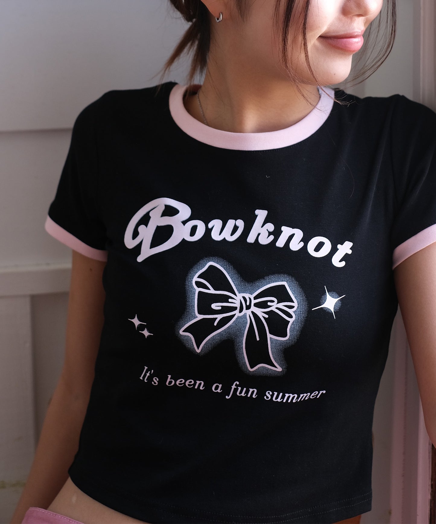 【HOOK】for girls リボンプリントリンガーtシャツ