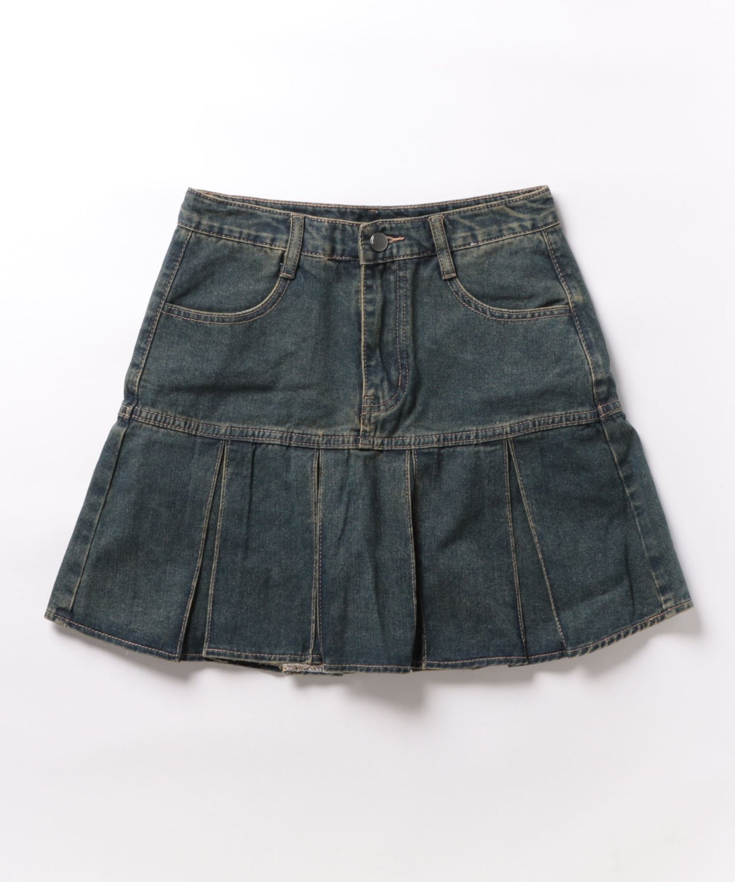 【HOOK】for girls 定番 無地ボックスプリーツミニスカート デニム/コットン