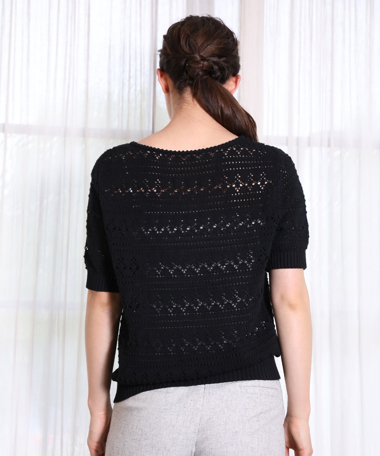 【DECADE CLASSIC】コットン100% 透かし編みトップス